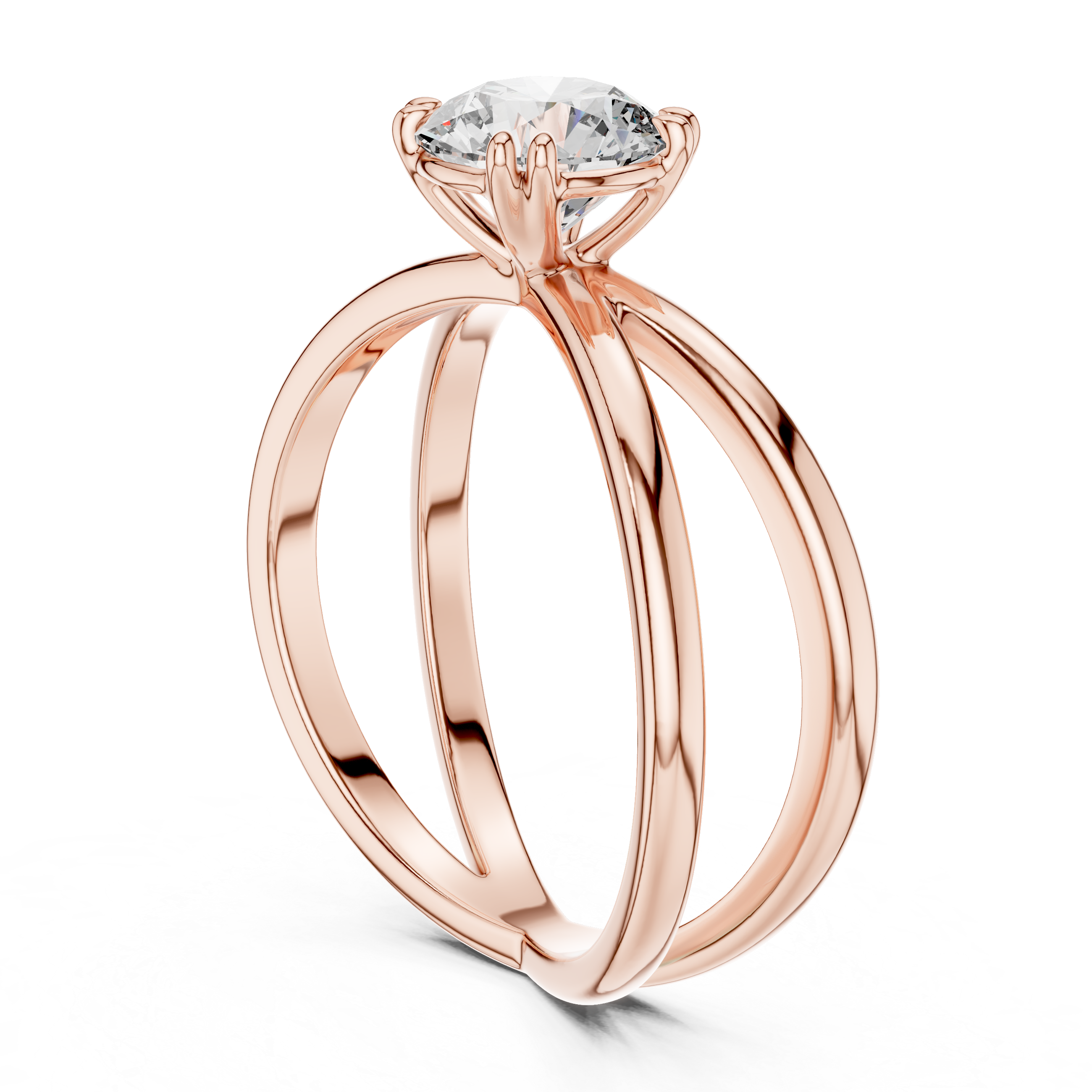 Modern Criss-Cross Solitaire Engagement Ring with Round Brilliant Diamond