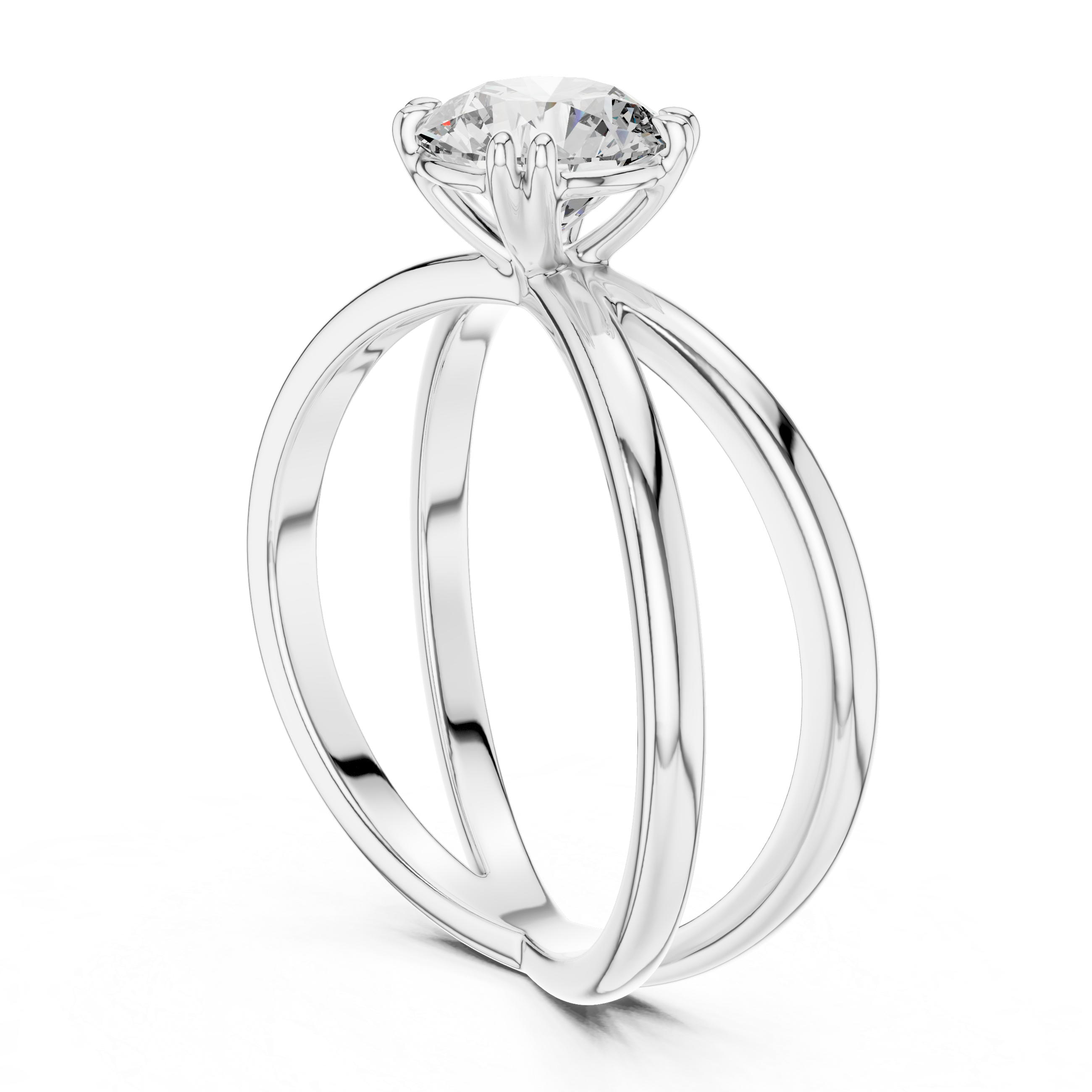 Modern Criss-Cross Solitaire Engagement Ring with Round Brilliant Diamond