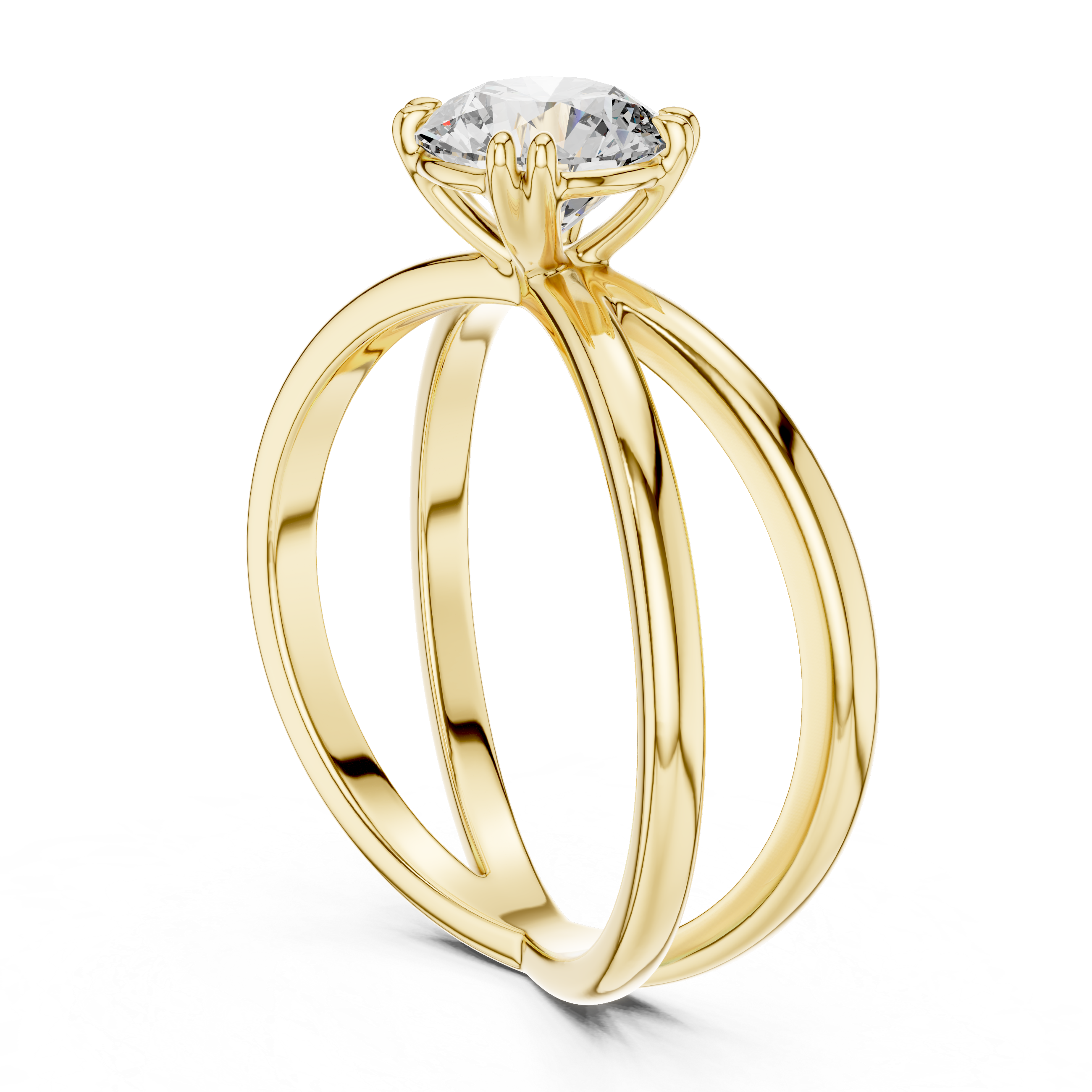 Modern Criss-Cross Solitaire Engagement Ring with Round Brilliant Diamond