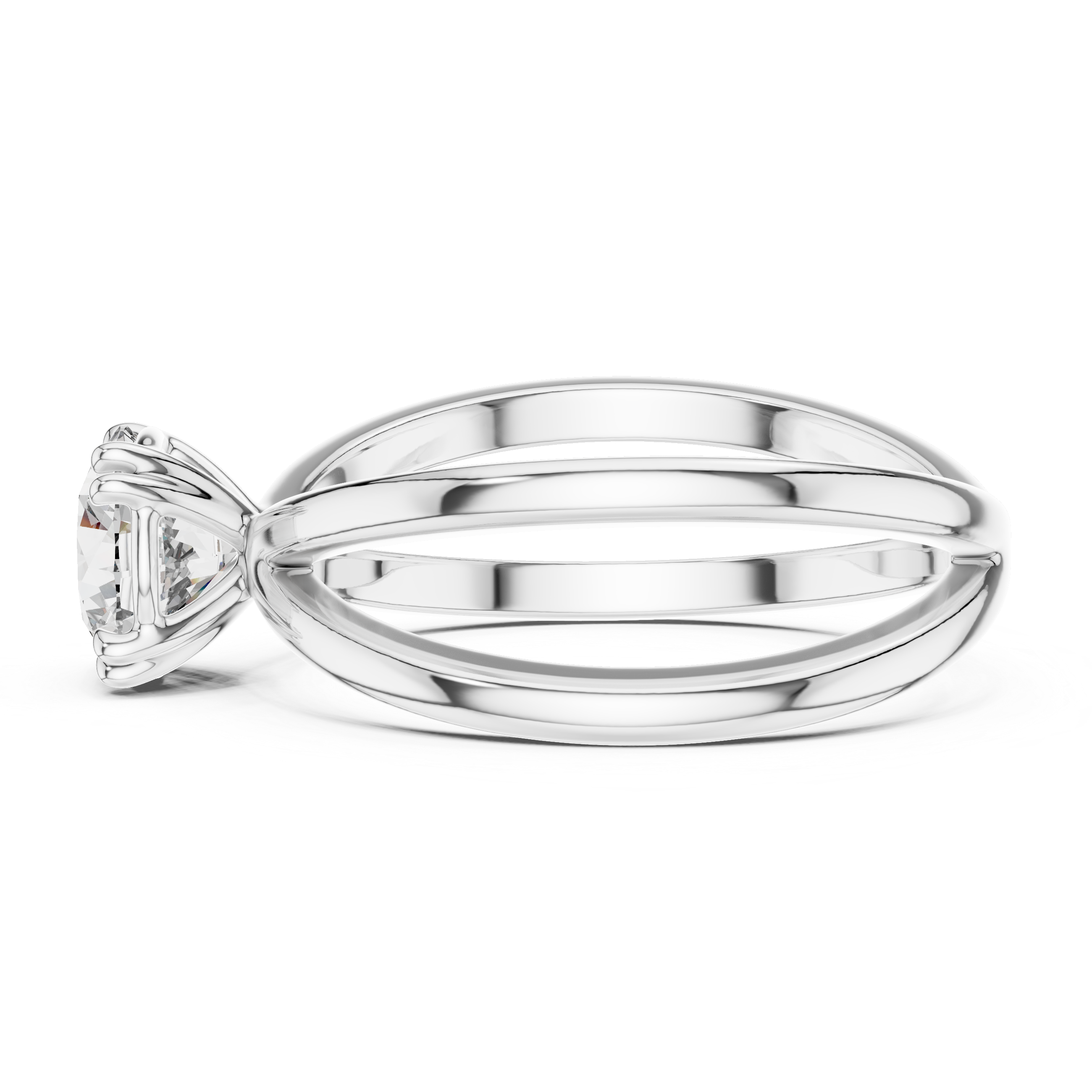 Modern Criss-Cross Solitaire Engagement Ring with Round Brilliant Diamond