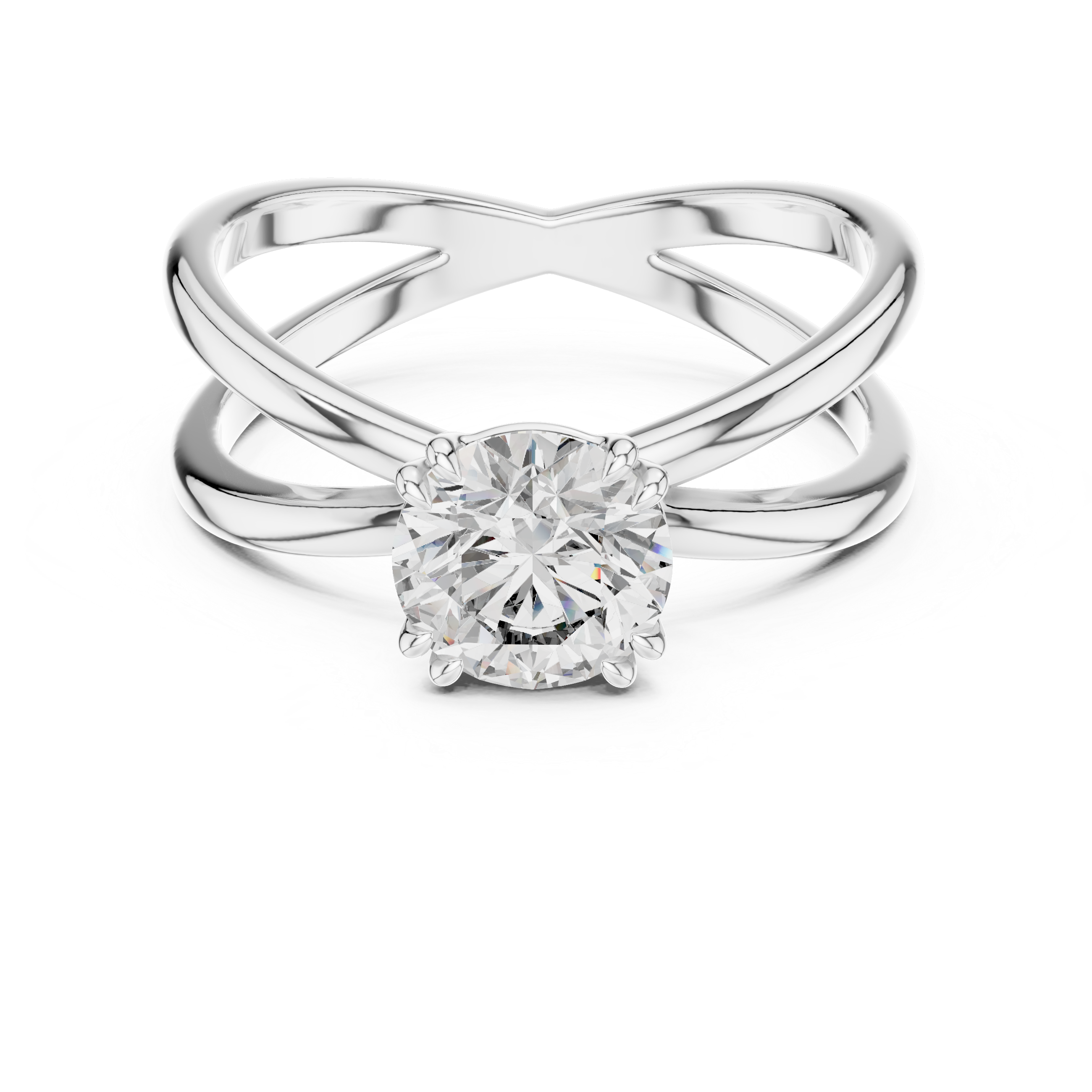 Modern Criss-Cross Solitaire Engagement Ring with Round Brilliant Diamond