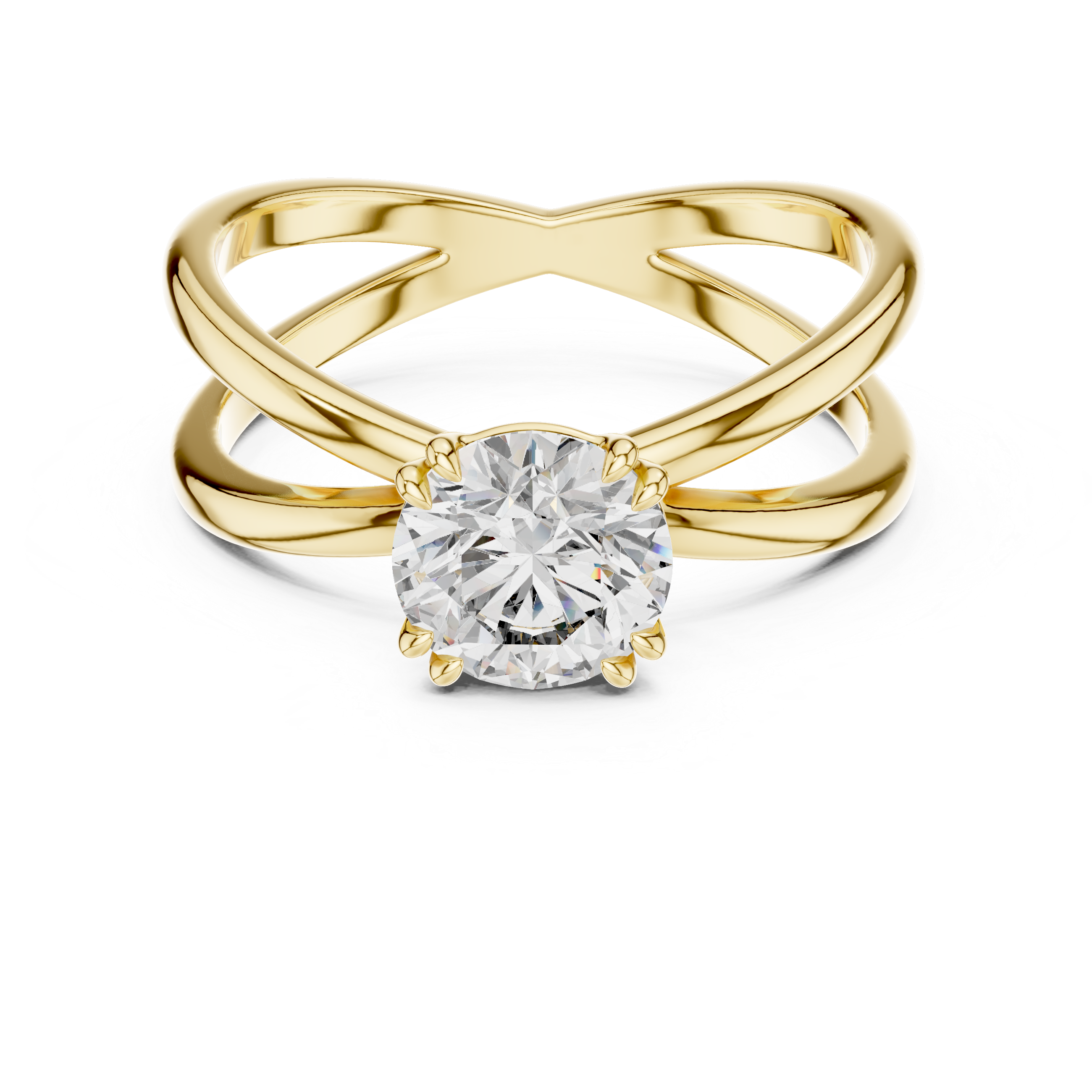 Modern Criss-Cross Solitaire Engagement Ring with Round Brilliant Diamond
