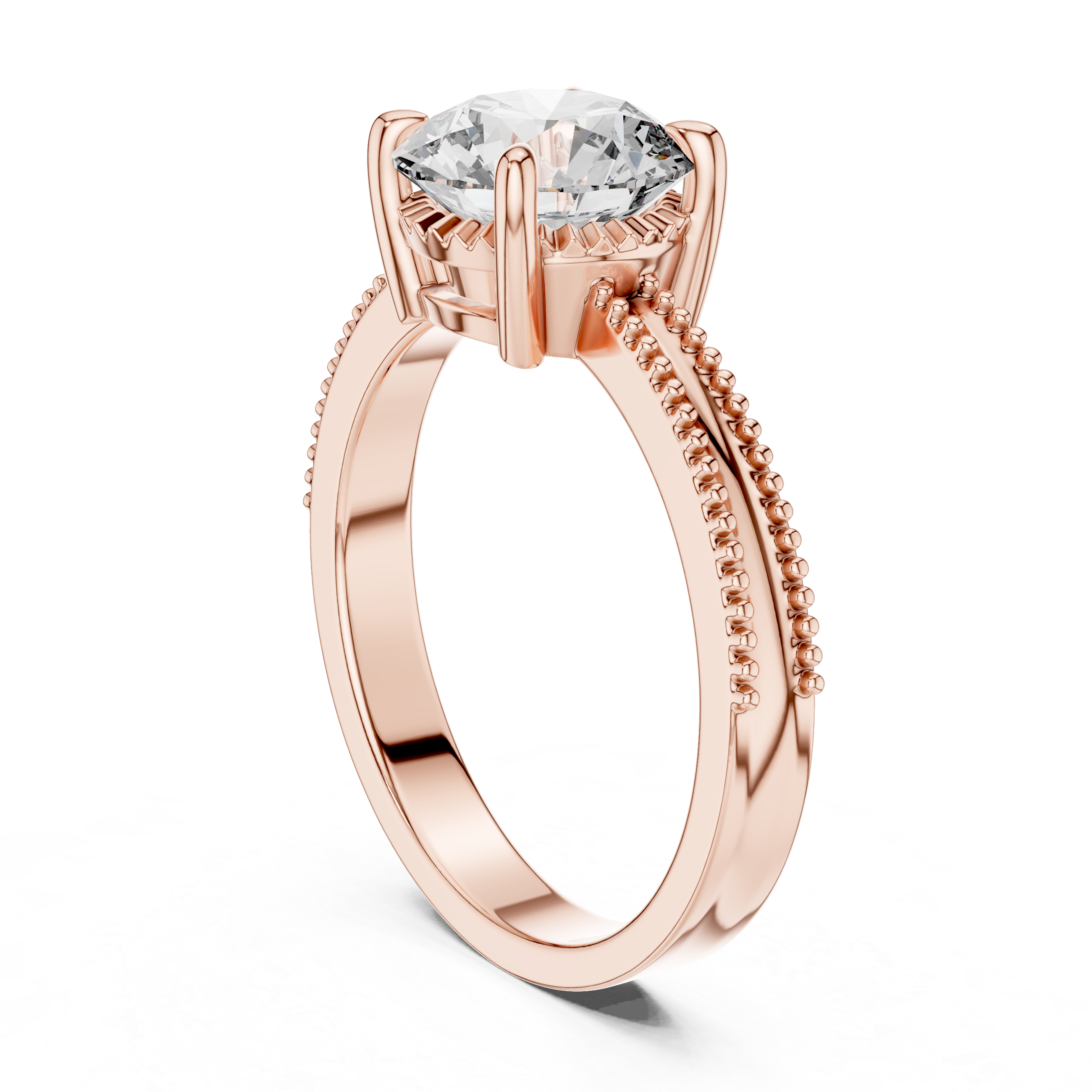 Double Milgrain Solitaire Engagement Ring with Round Brilliant Diamond