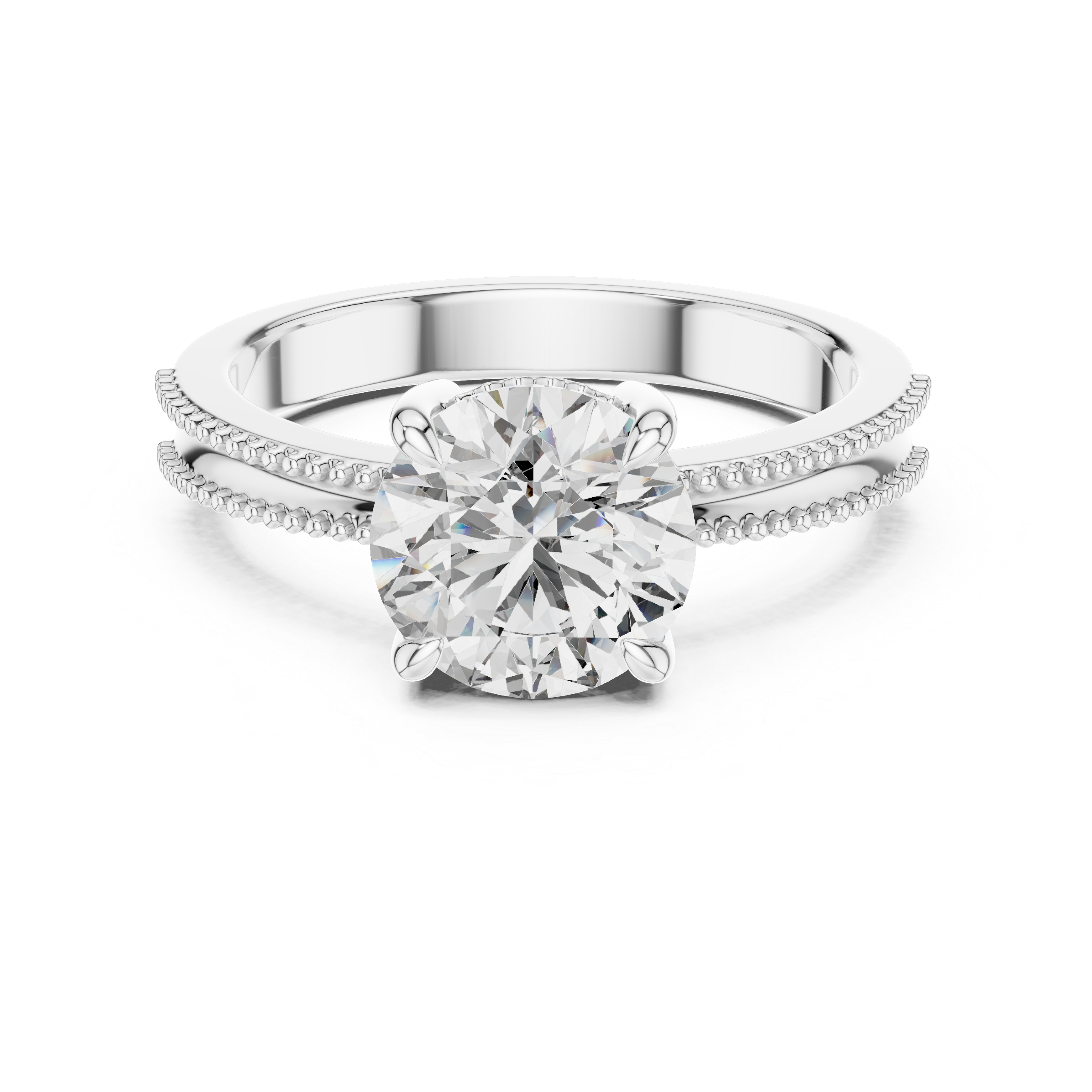 Double Milgrain Solitaire Engagement Ring with Round Brilliant Diamond