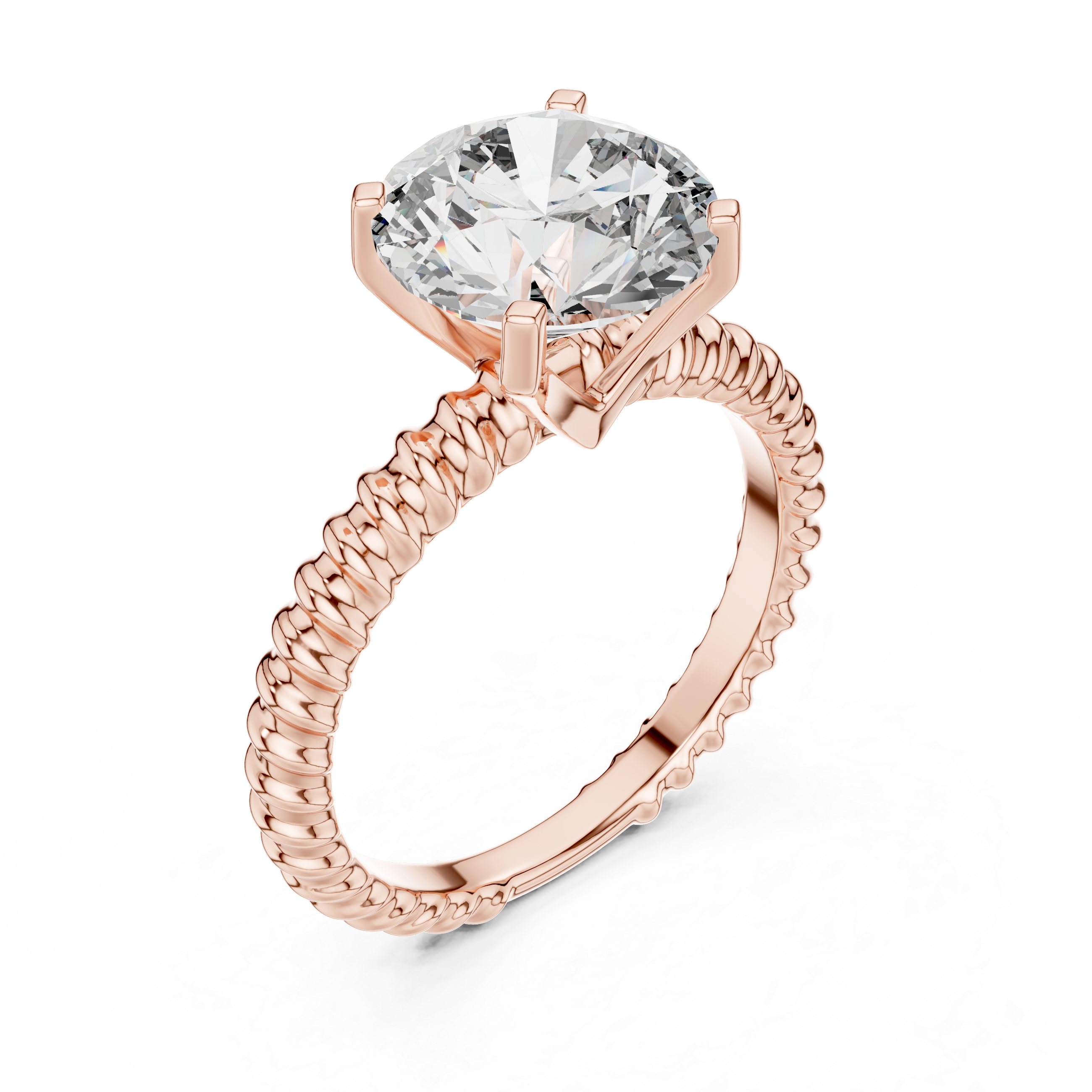Twisted Rope Solitaire Engagement Ring with Round Brilliant Diamond