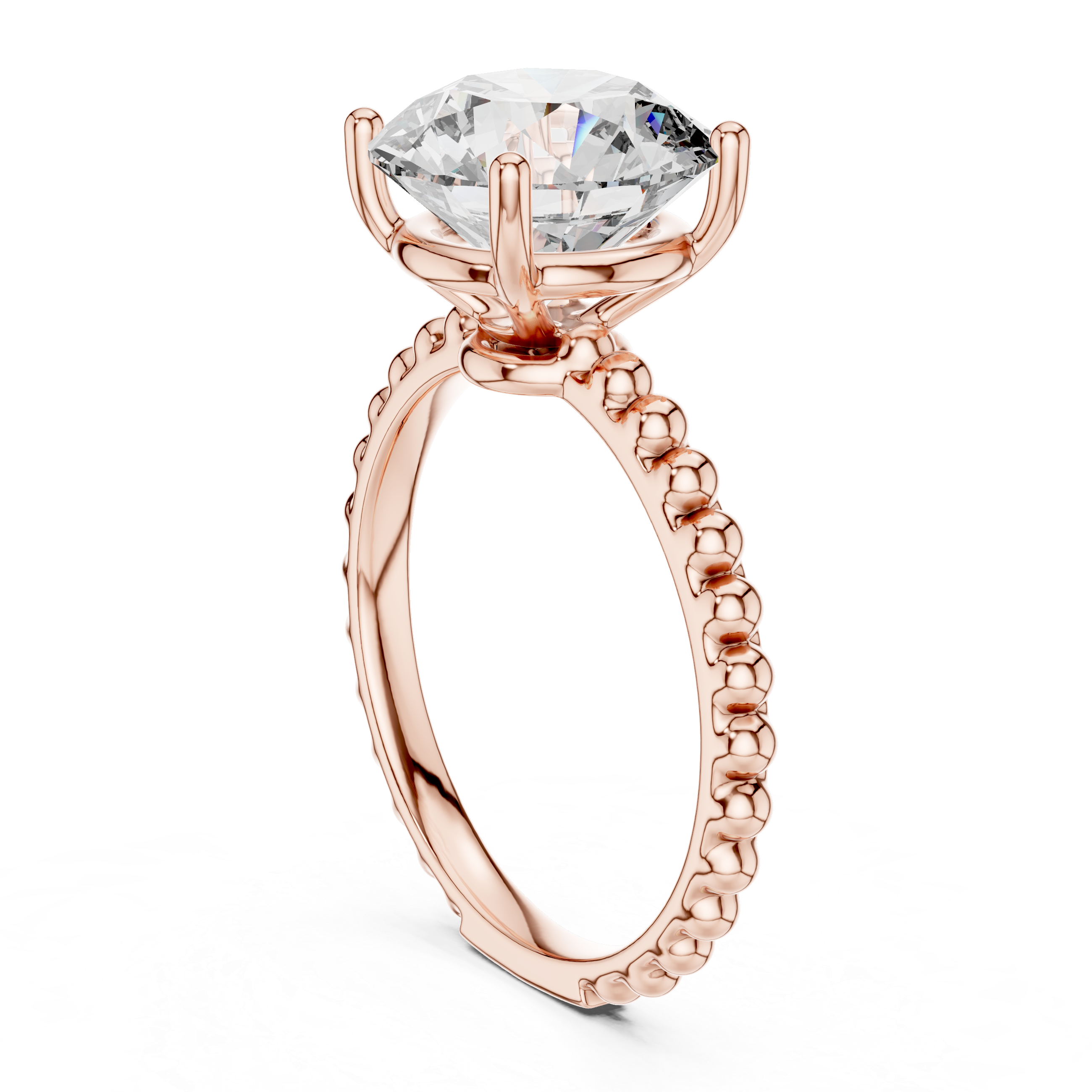 Round Brilliant Solitaire Engagement Ring with Beaded Band