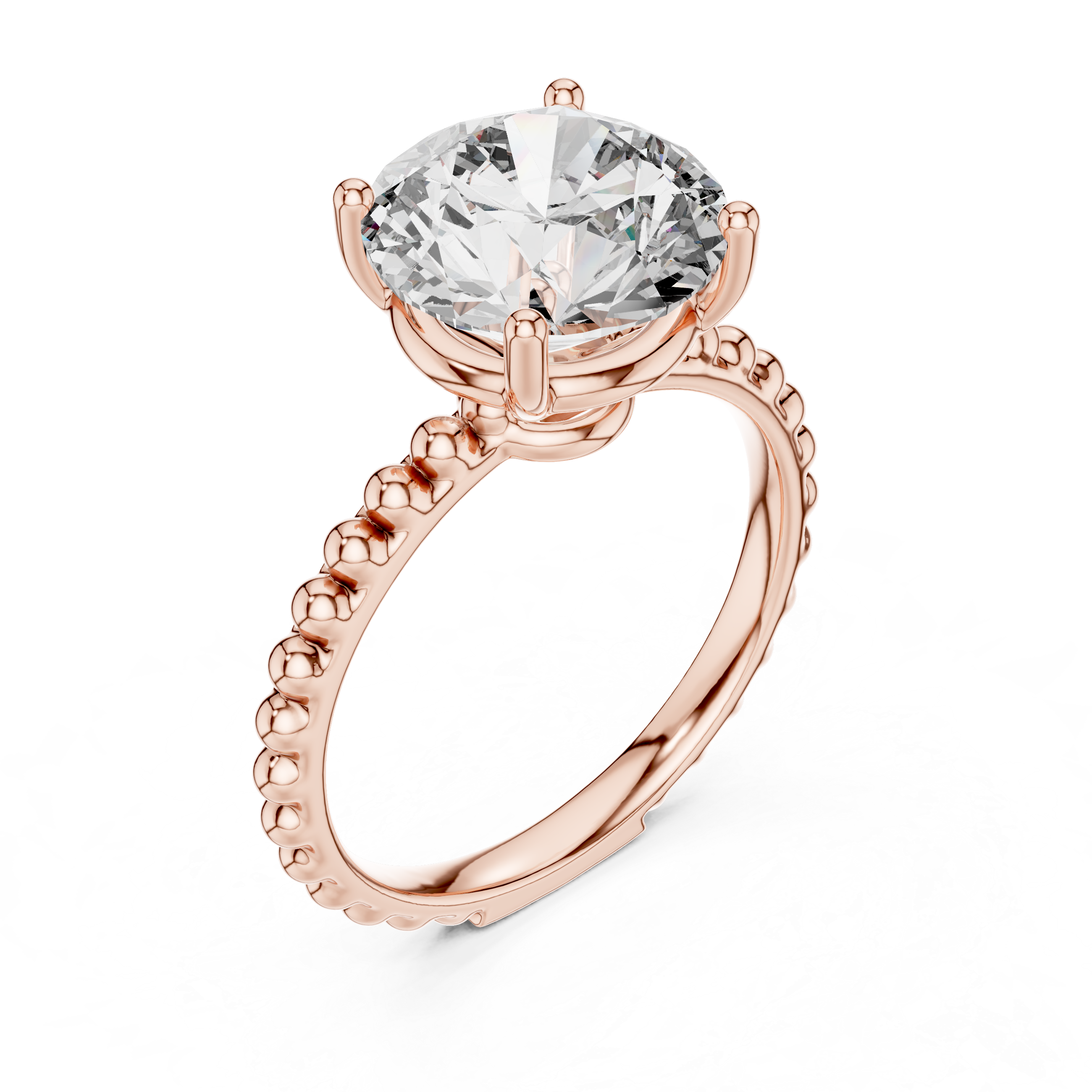 Round Brilliant Solitaire Engagement Ring with Beaded Band