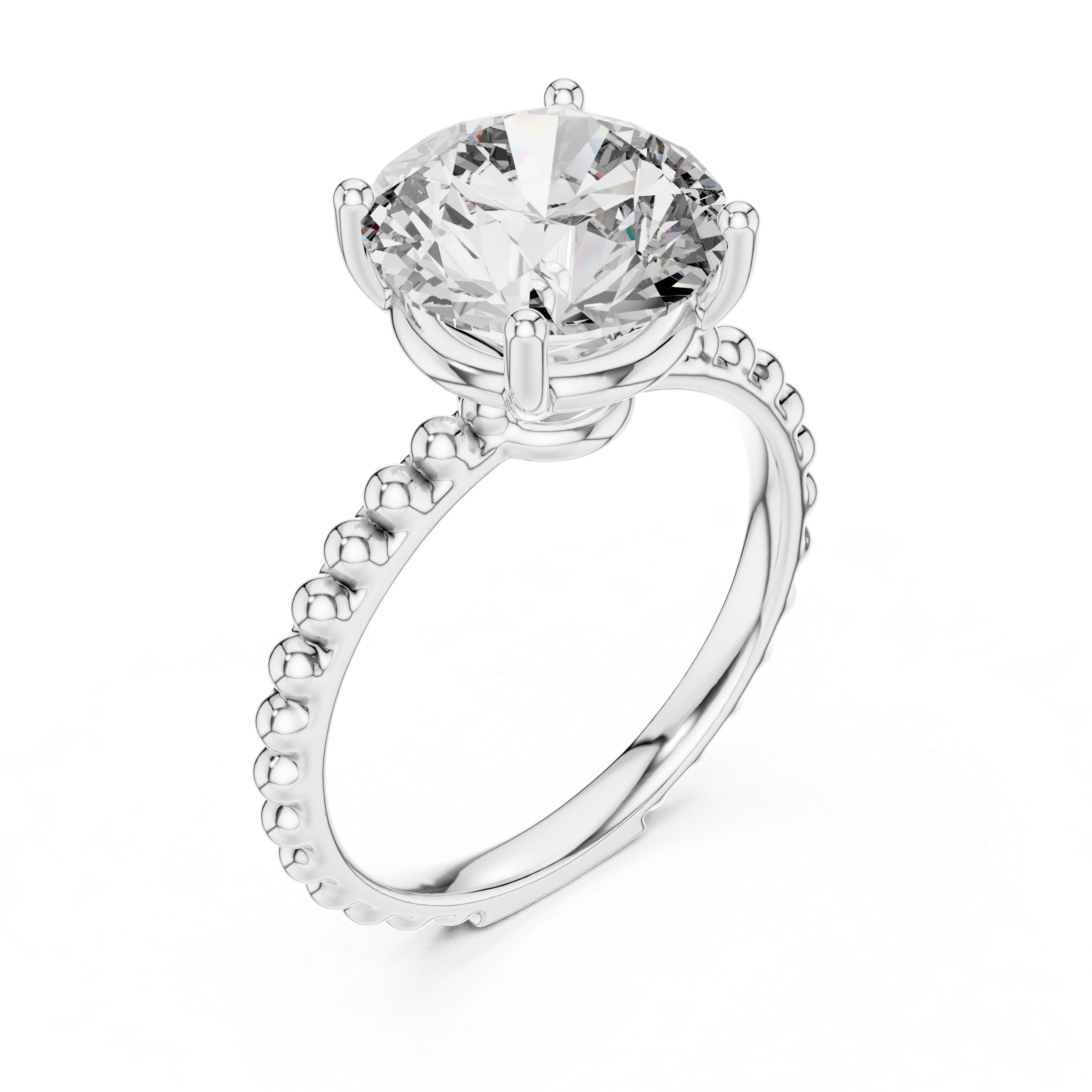 Round Brilliant Solitaire Engagement Ring with Beaded Band