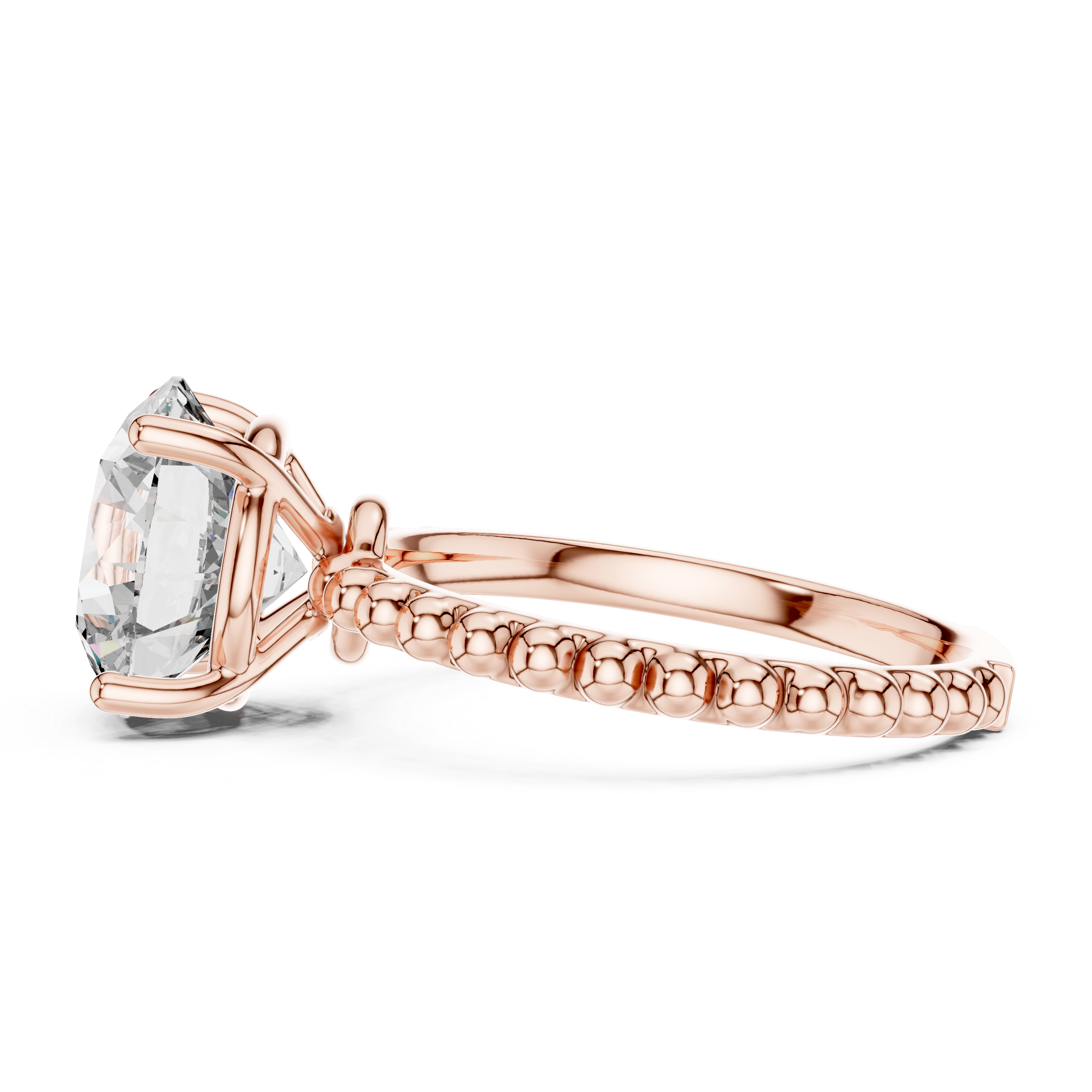 Round Brilliant Solitaire Engagement Ring with Beaded Band