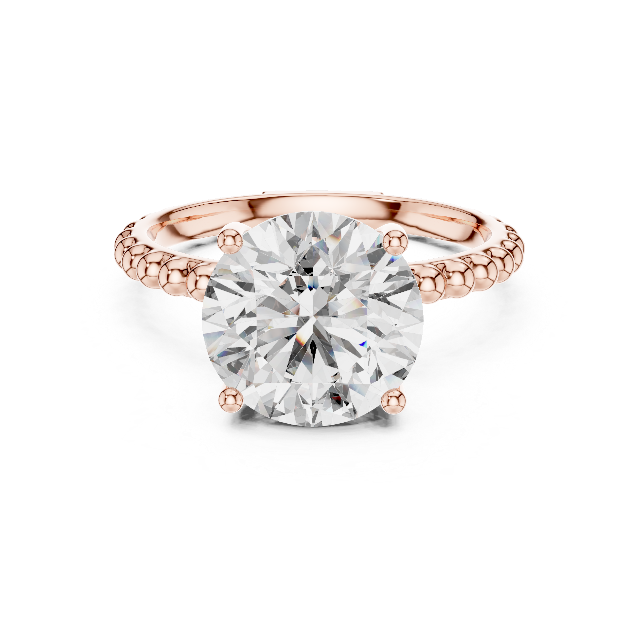 Round Brilliant Solitaire Engagement Ring with Beaded Band