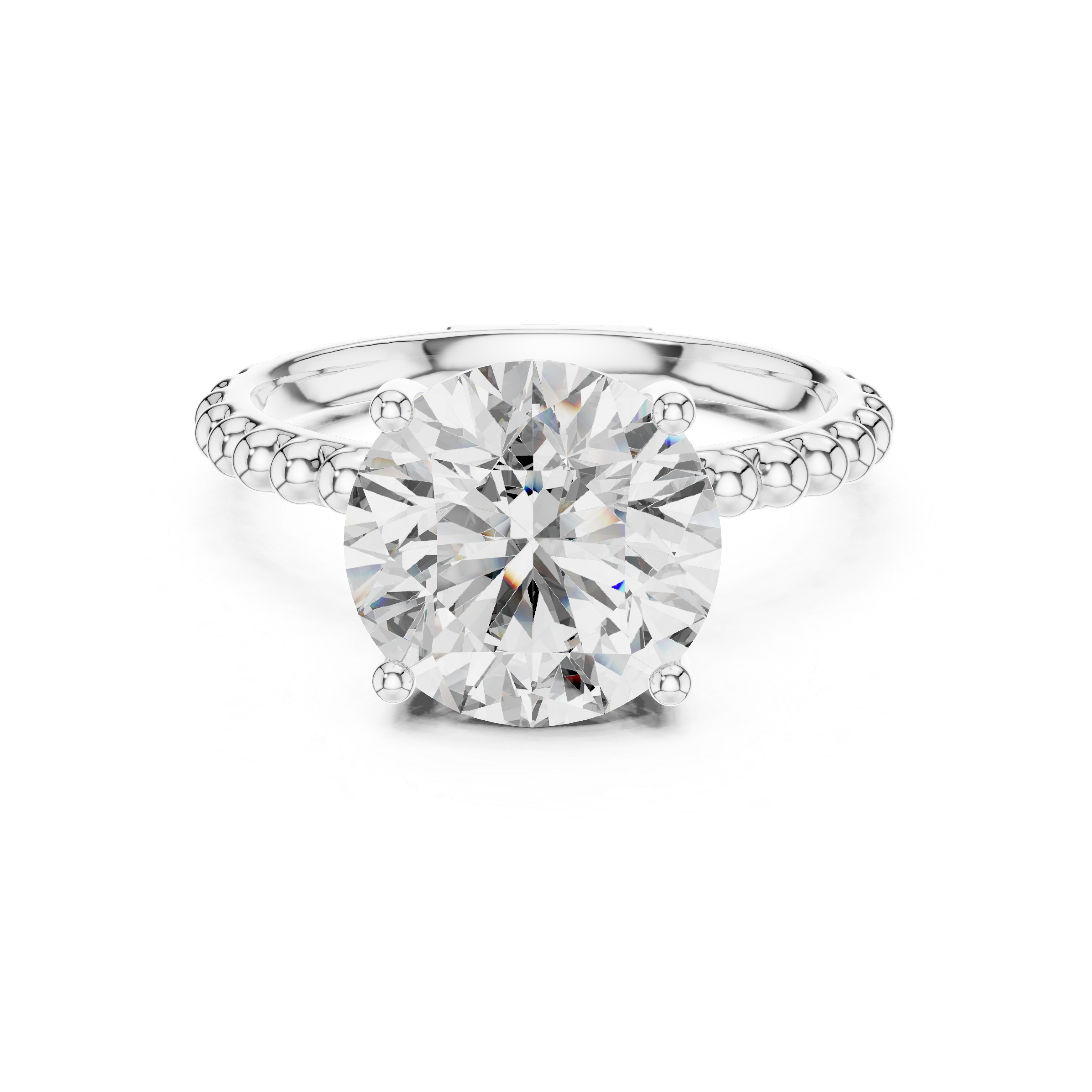Round Brilliant Solitaire Engagement Ring with Beaded Band