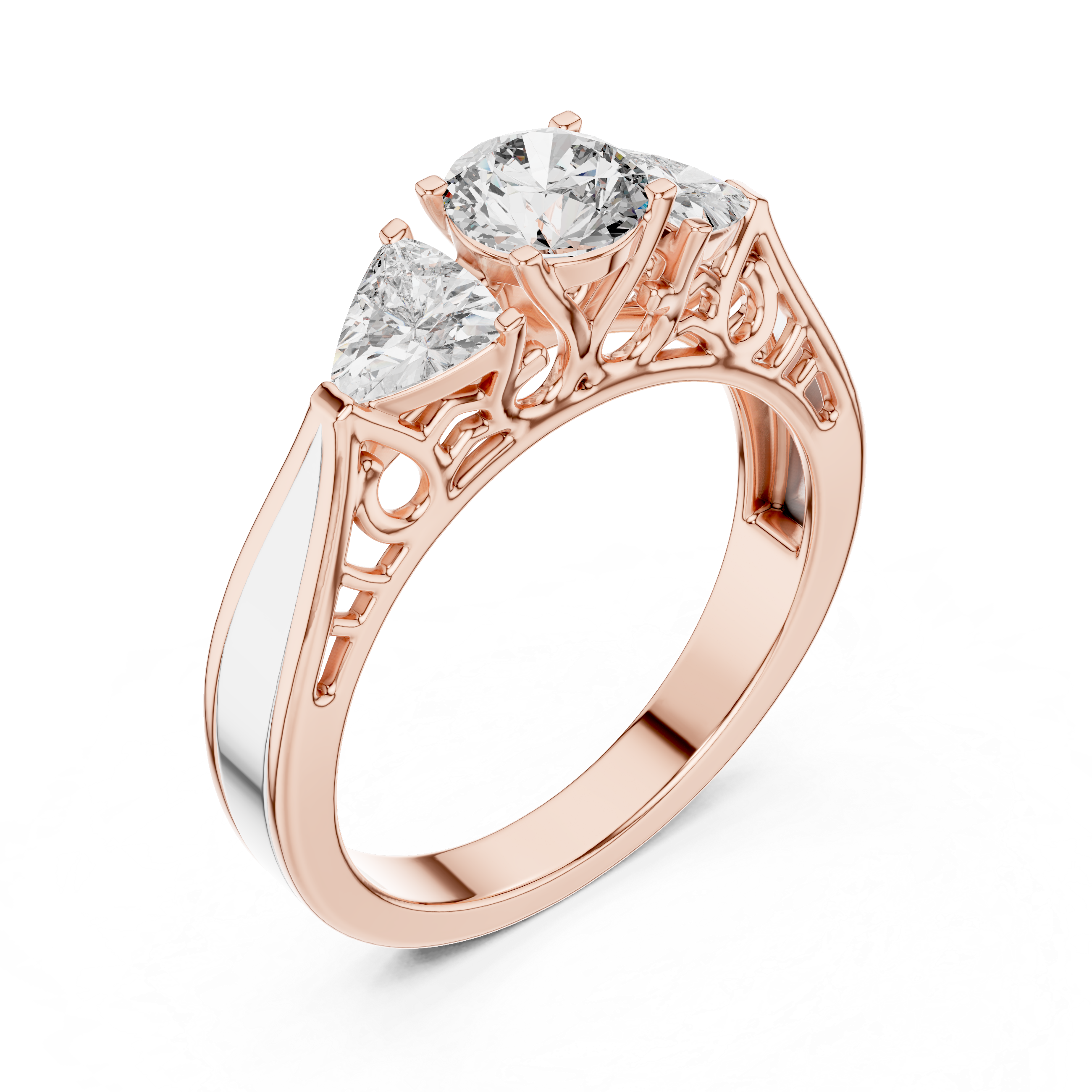 Round Brilliant Three Stone Engagement Ring with Trillion Side Diamonds