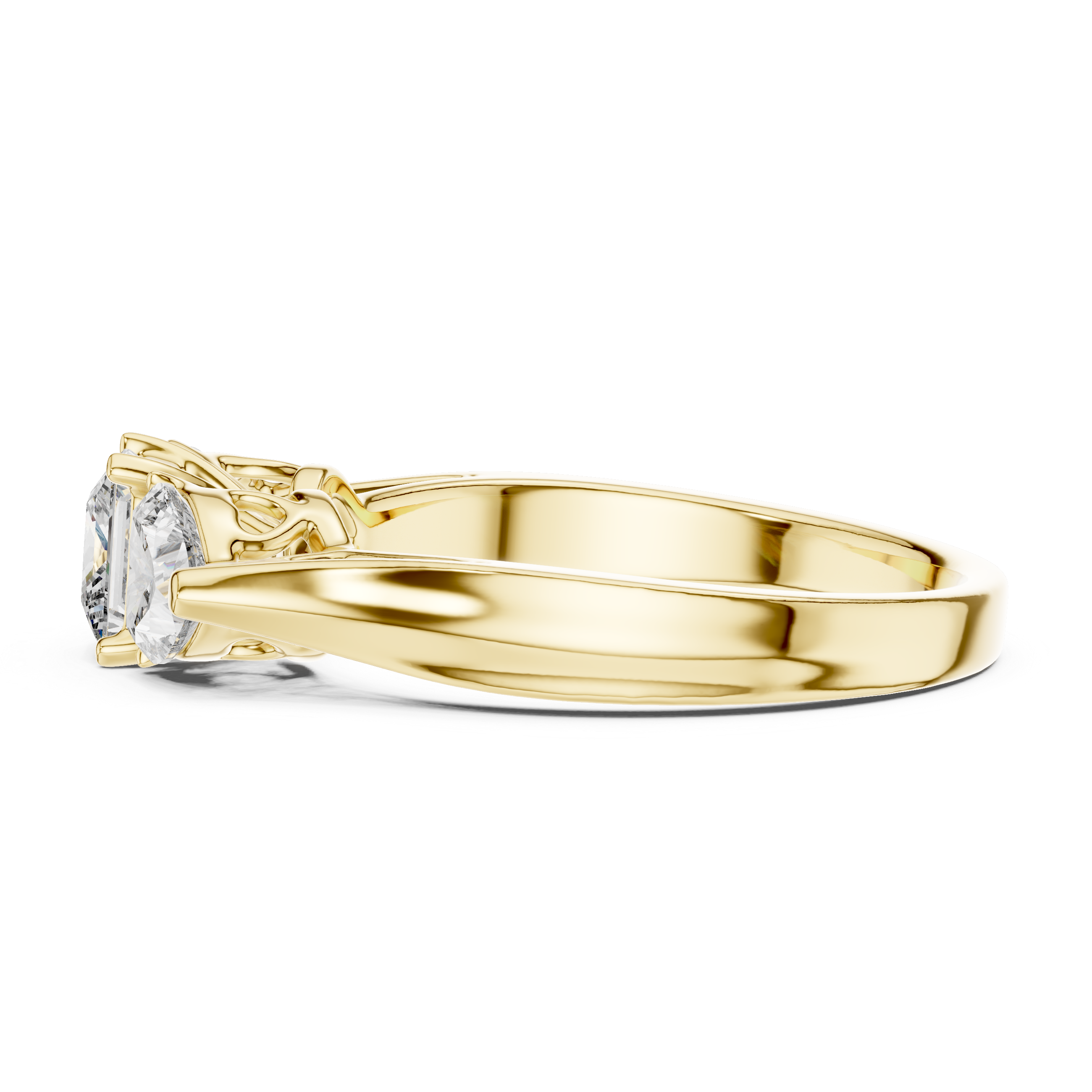 Princess Cut Three Stone Engagement Ring with Heart Side Diamonds