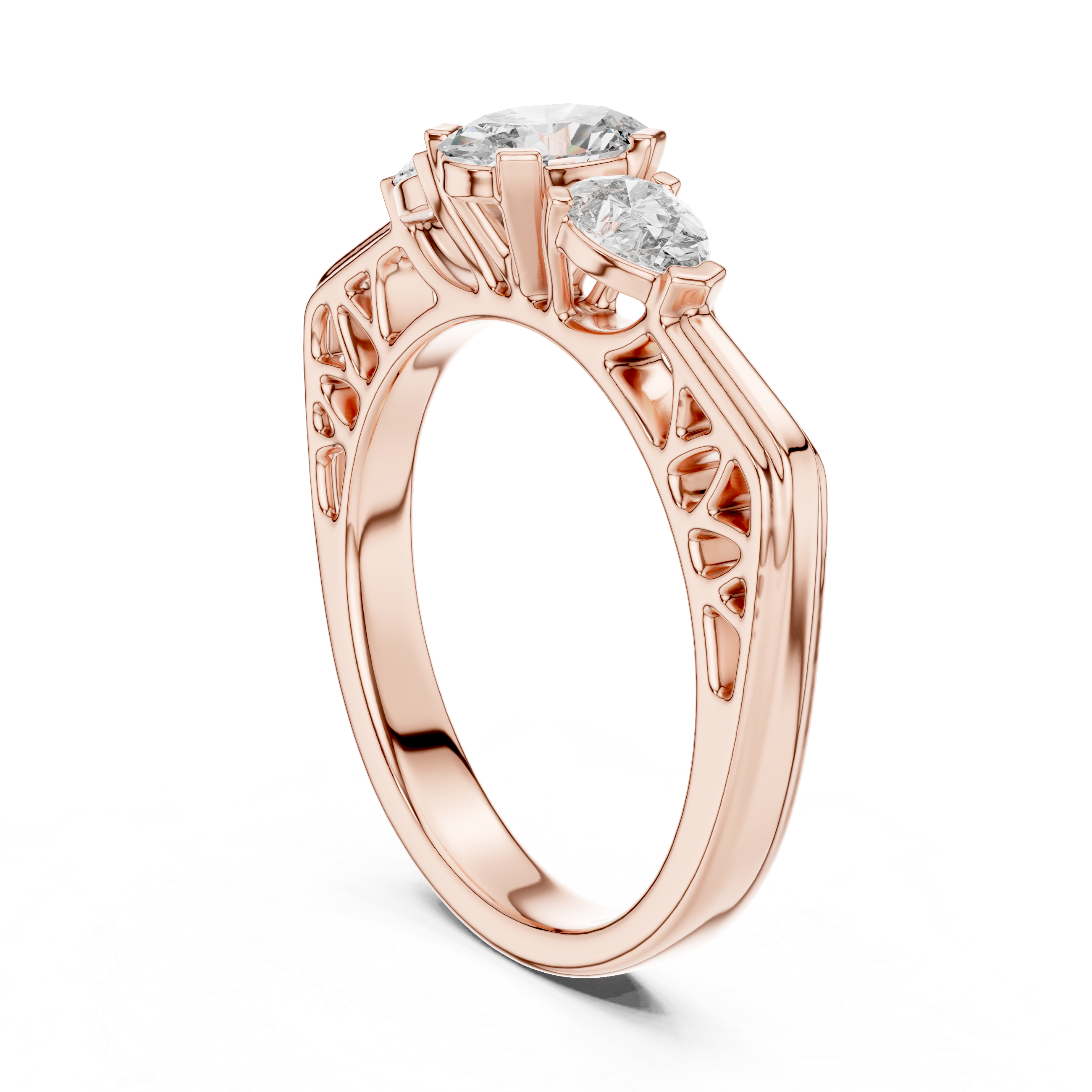 Vintage Oval Three Stone Engagement Ring with Pear Side Diamonds