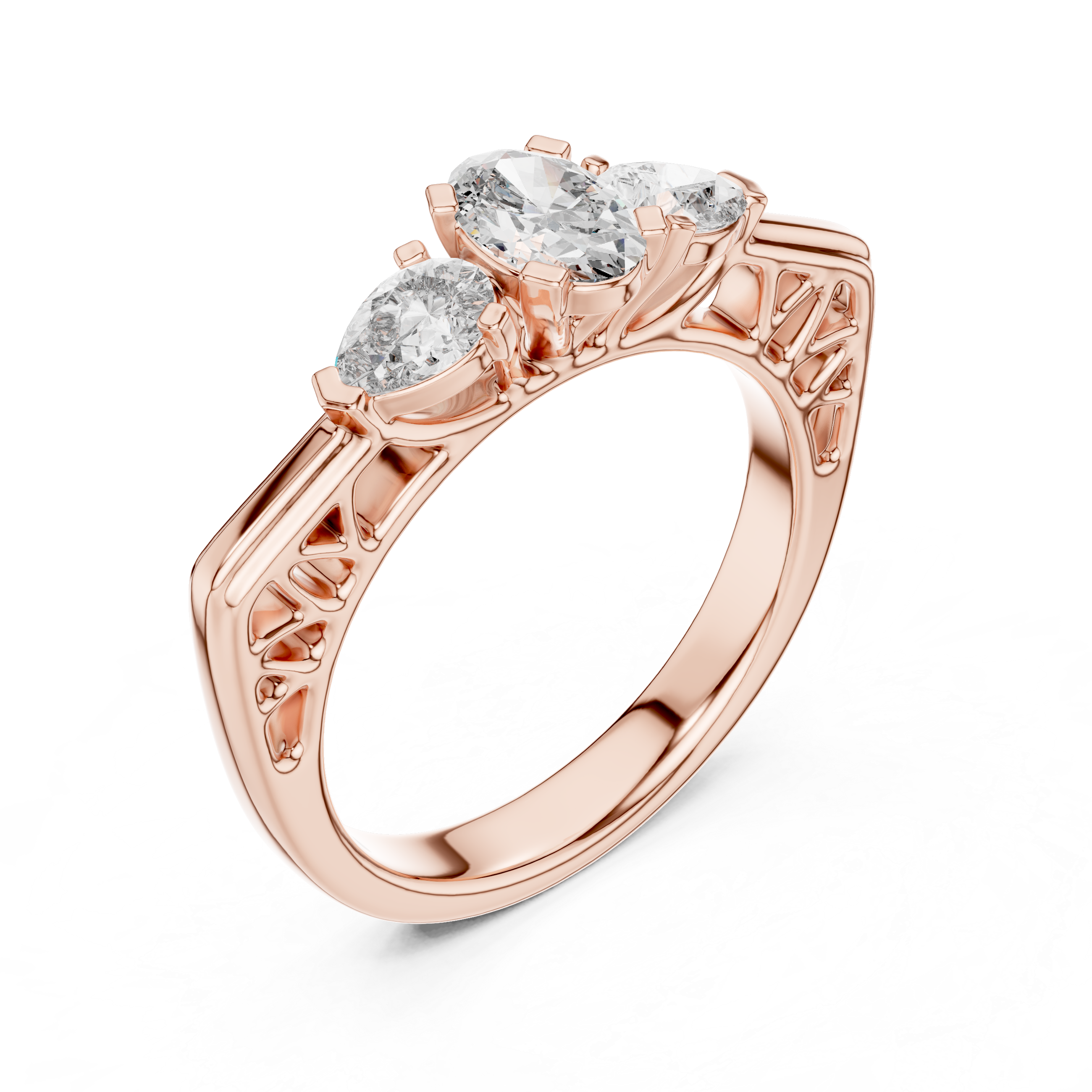 Vintage Oval Three Stone Engagement Ring with Pear Side Diamonds