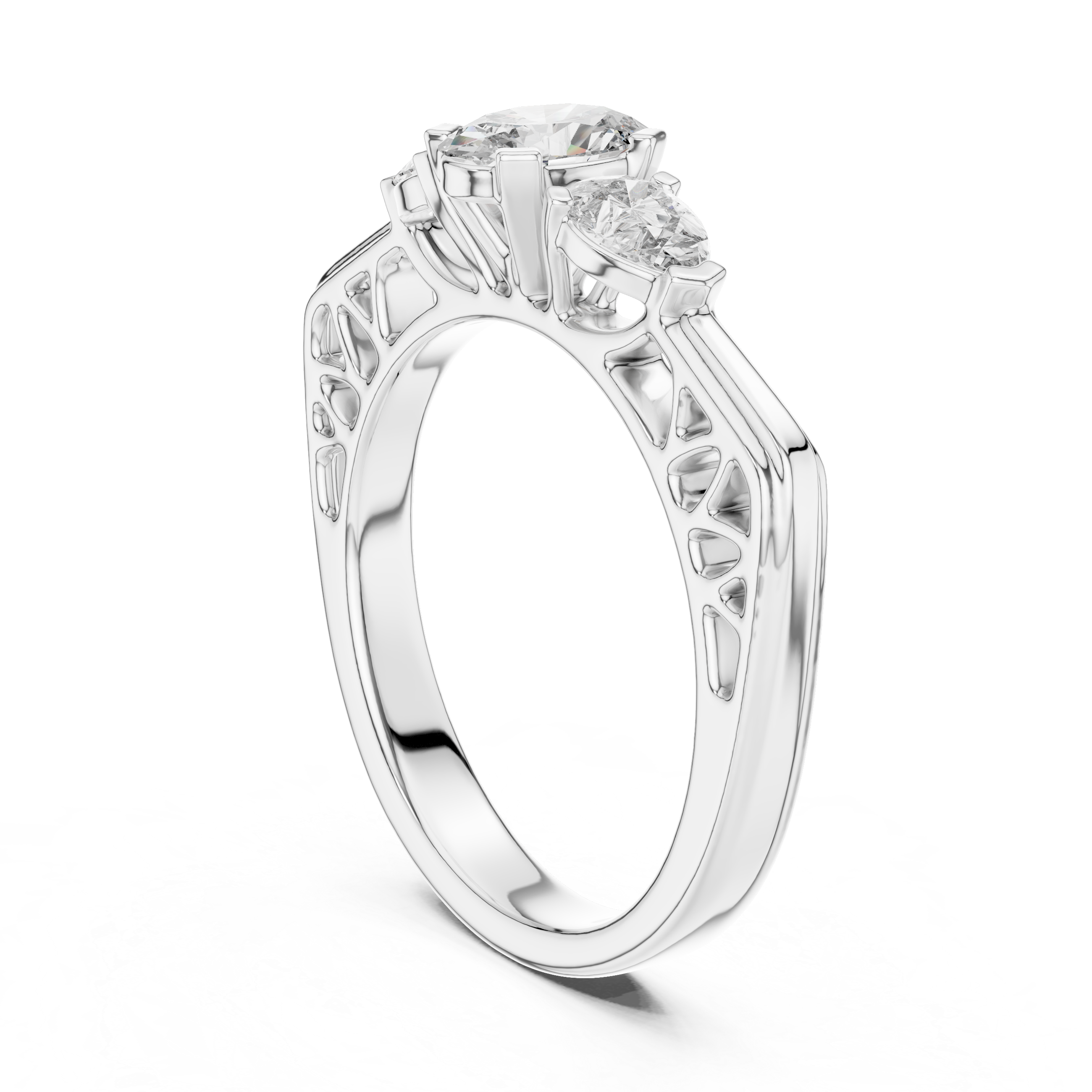 Vintage Oval Three Stone Engagement Ring with Pear Side Diamonds