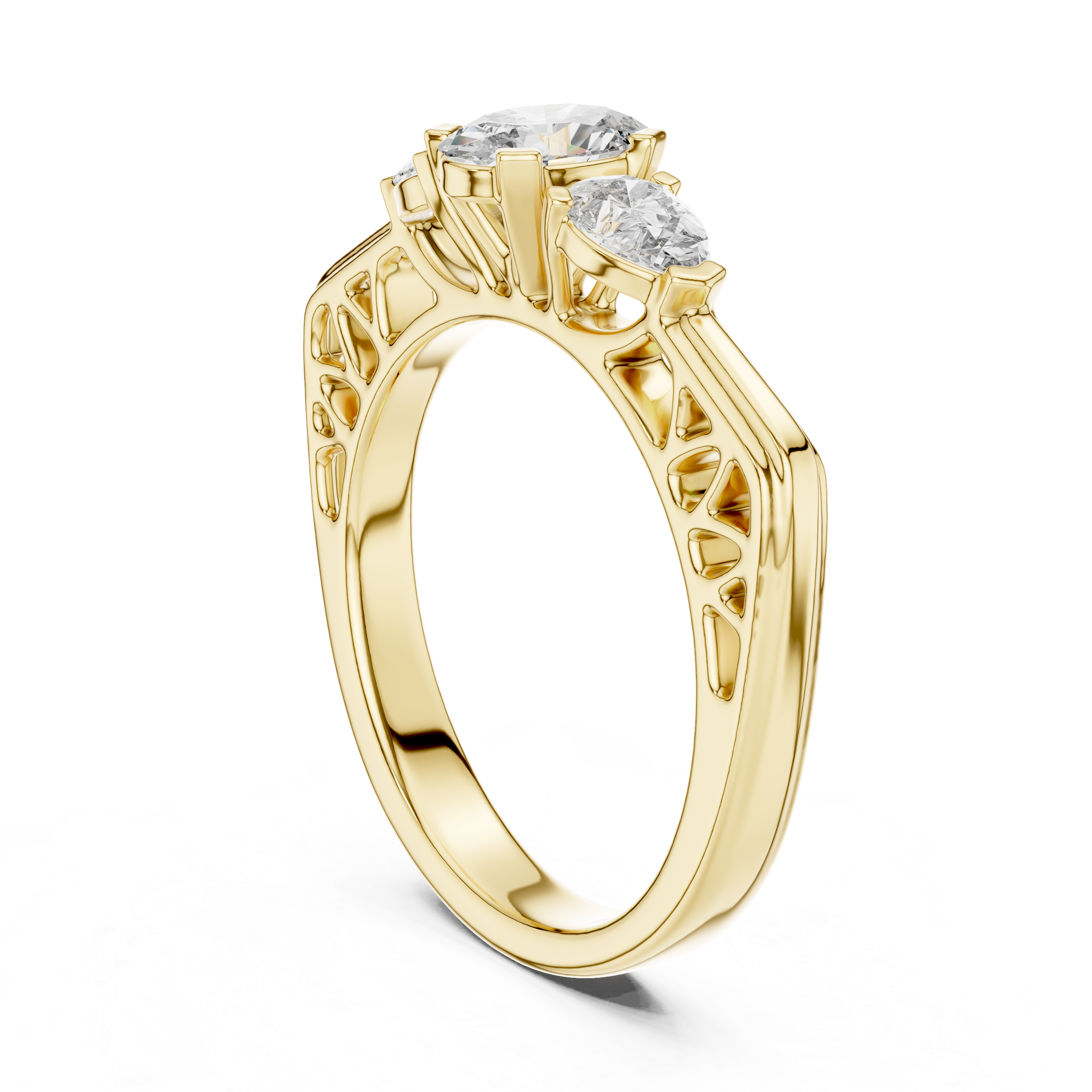 Vintage Oval Three Stone Engagement Ring with Pear Side Diamonds