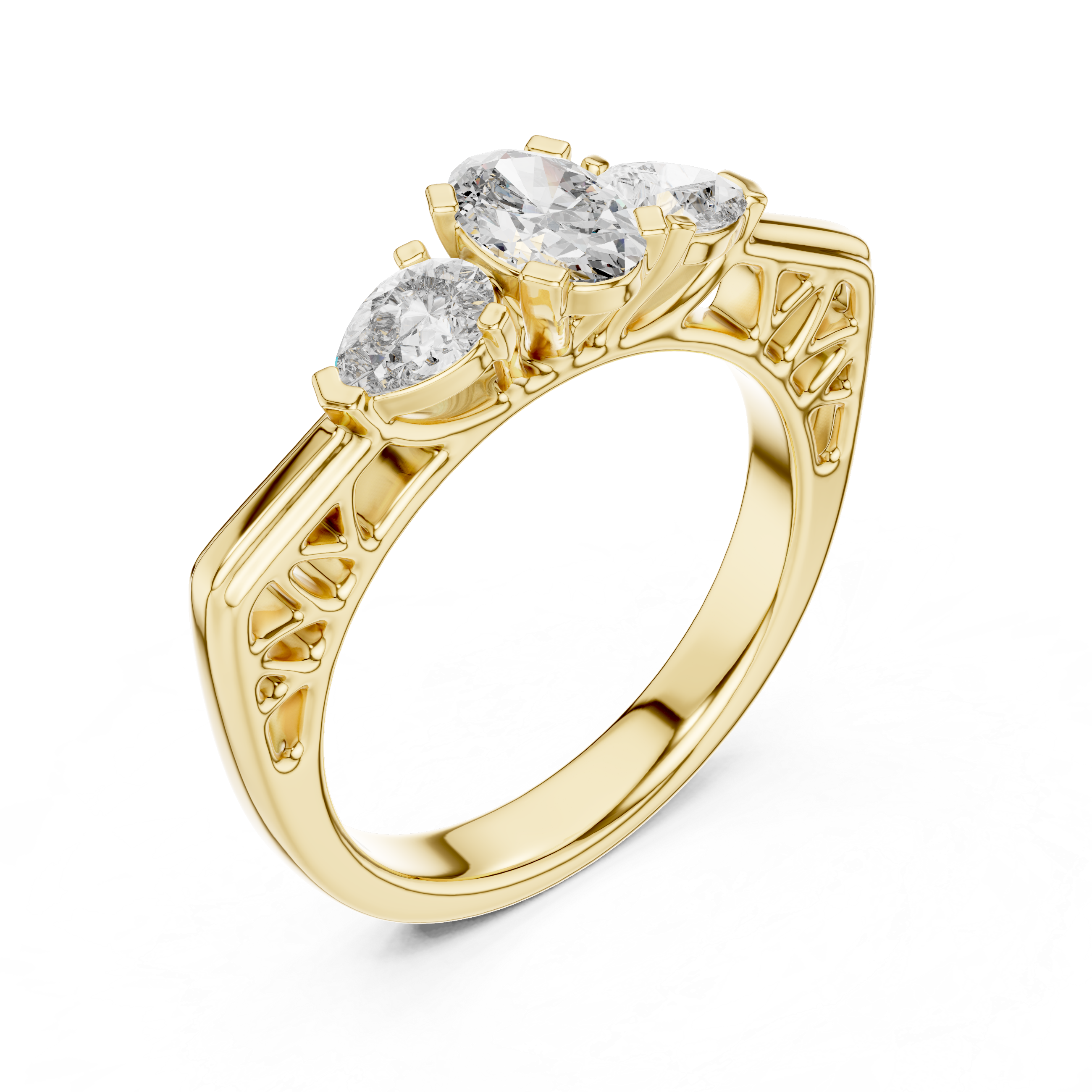 Vintage Oval Three Stone Engagement Ring with Pear Side Diamonds