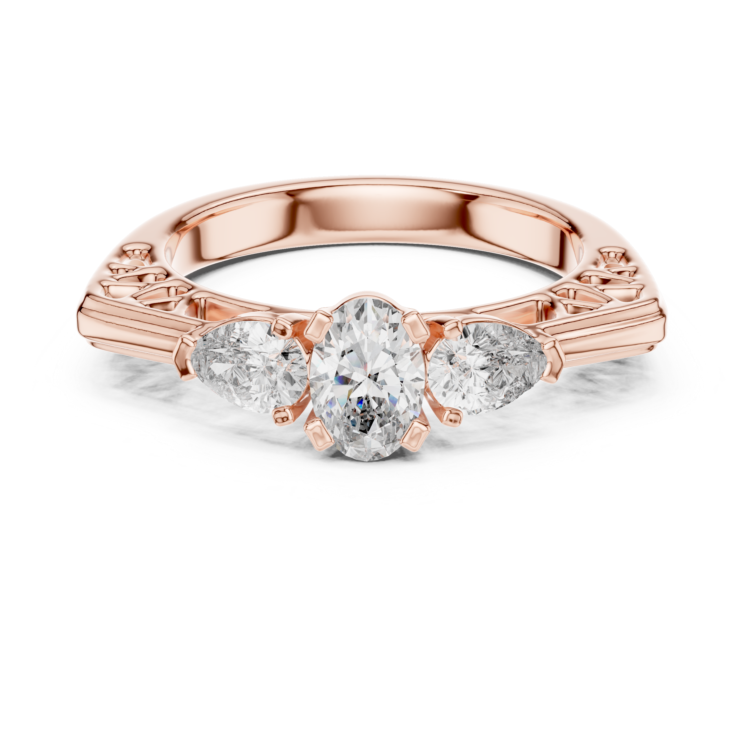Vintage Oval Three Stone Engagement Ring with Pear Side Diamonds
