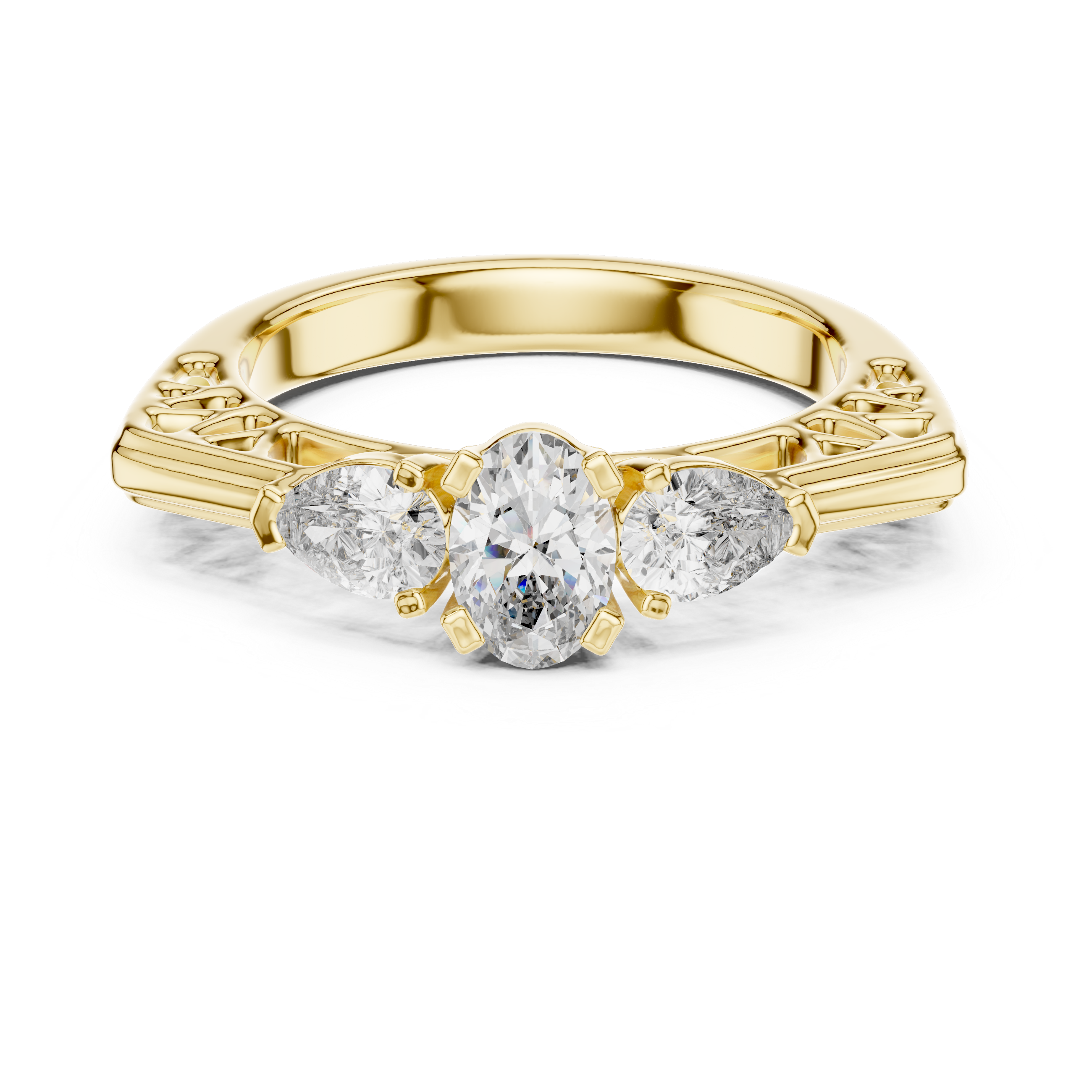 Vintage Oval Three Stone Engagement Ring with Pear Side Diamonds