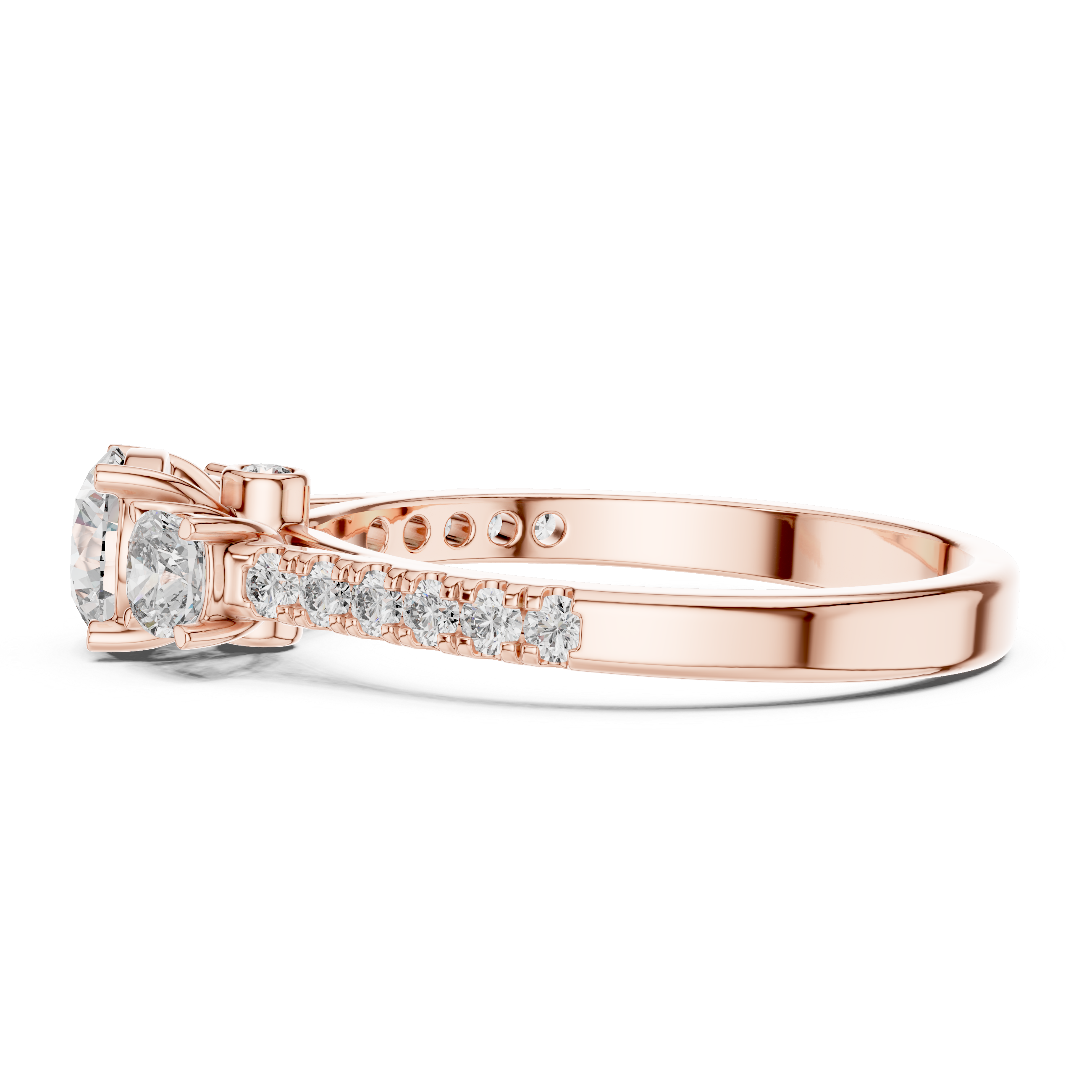 Three Stone Cushion Cut Engagement Ring with Pavé Diamond Band