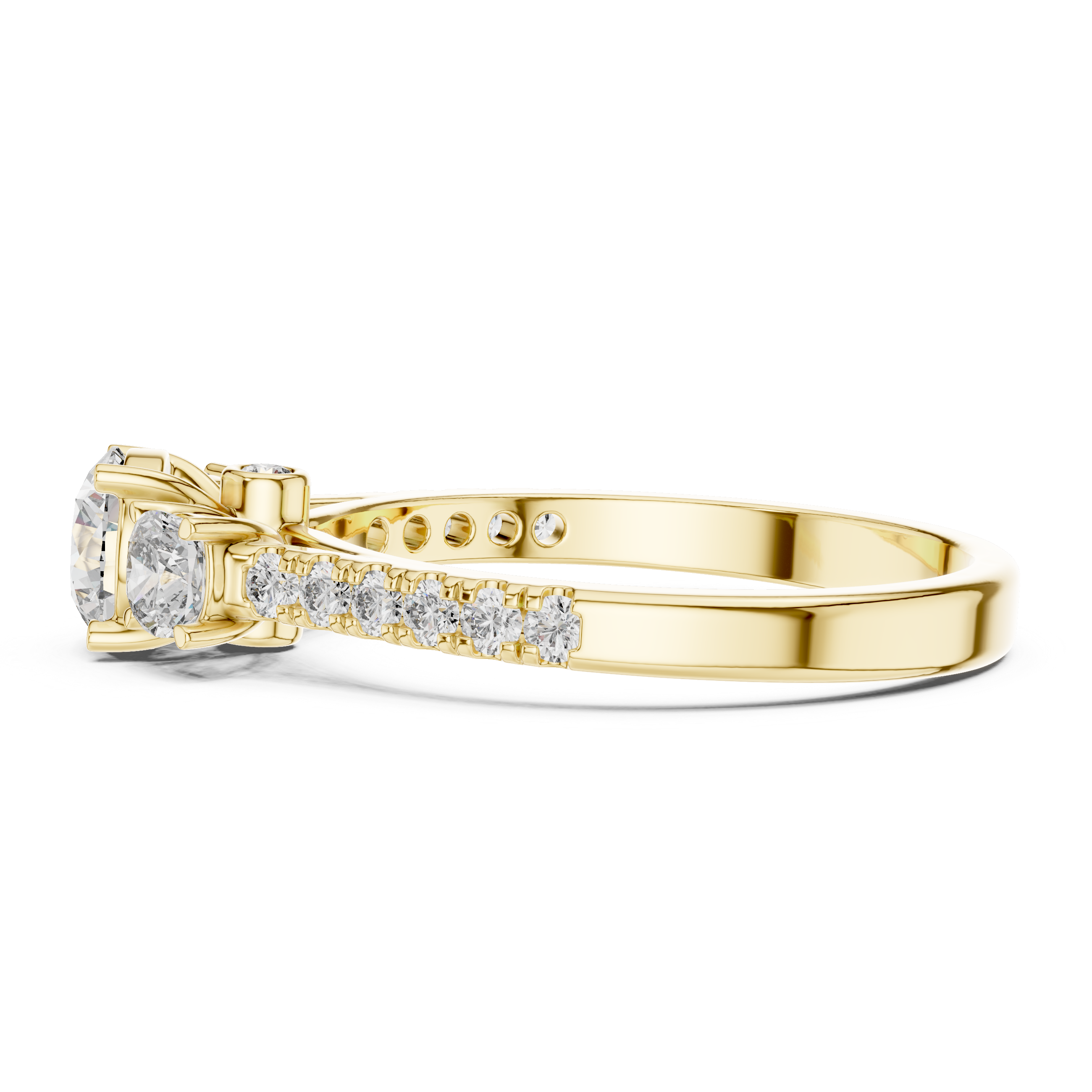 Three Stone Cushion Cut Engagement Ring with Pavé Diamond Band