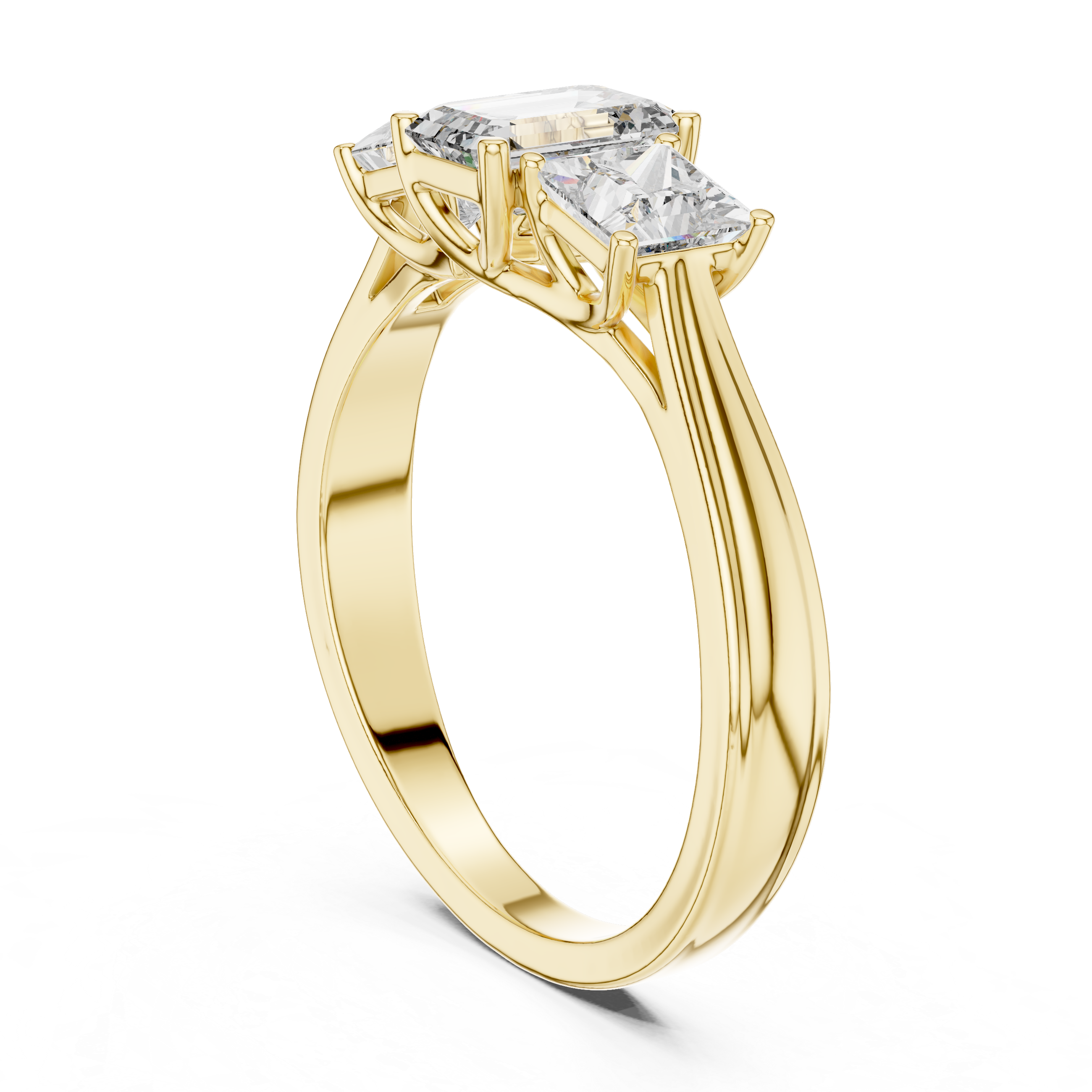 Emerald Cut Three Stone Engagement Ring with Princess Side Diamonds