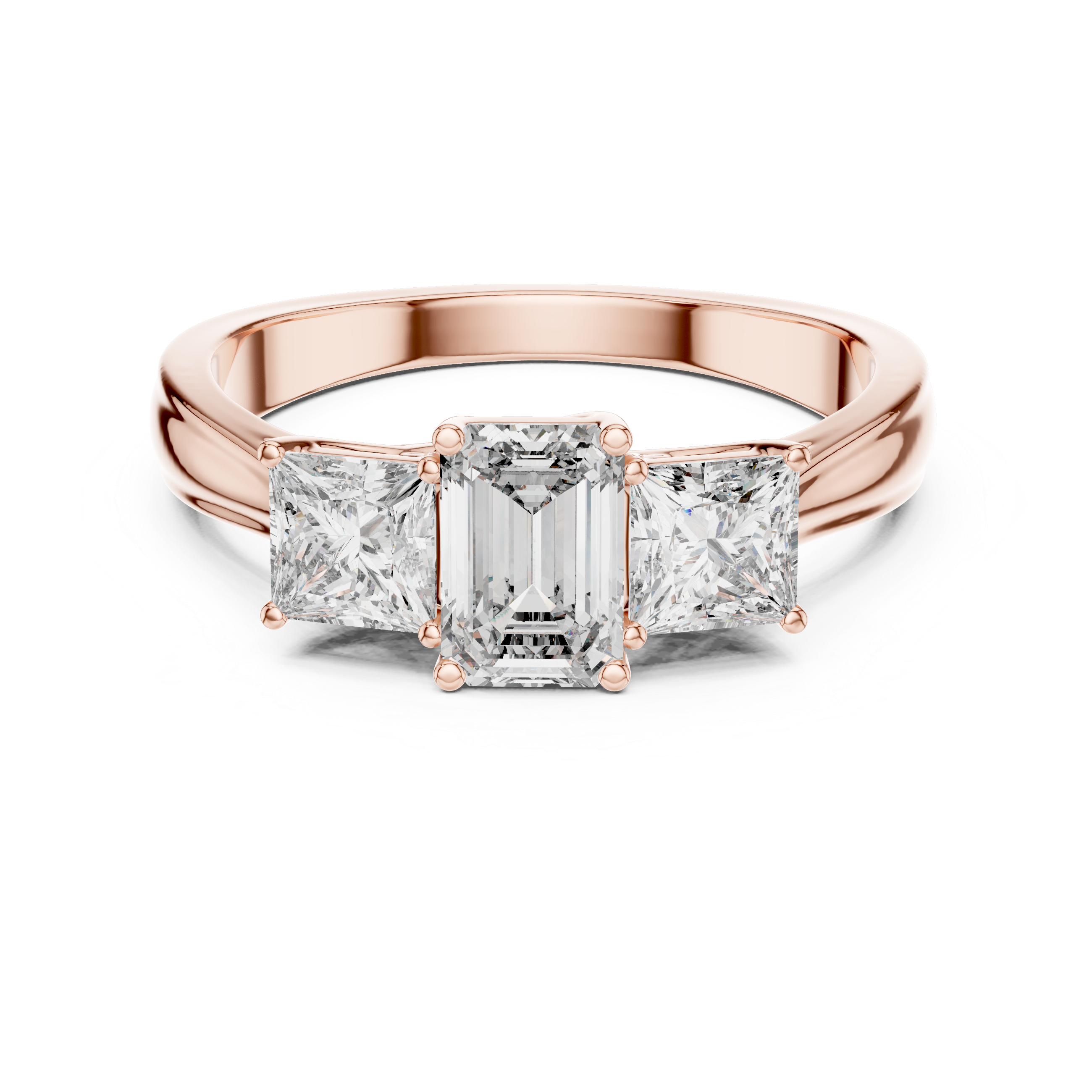 Emerald Cut Three Stone Engagement Ring with Princess Side Diamonds