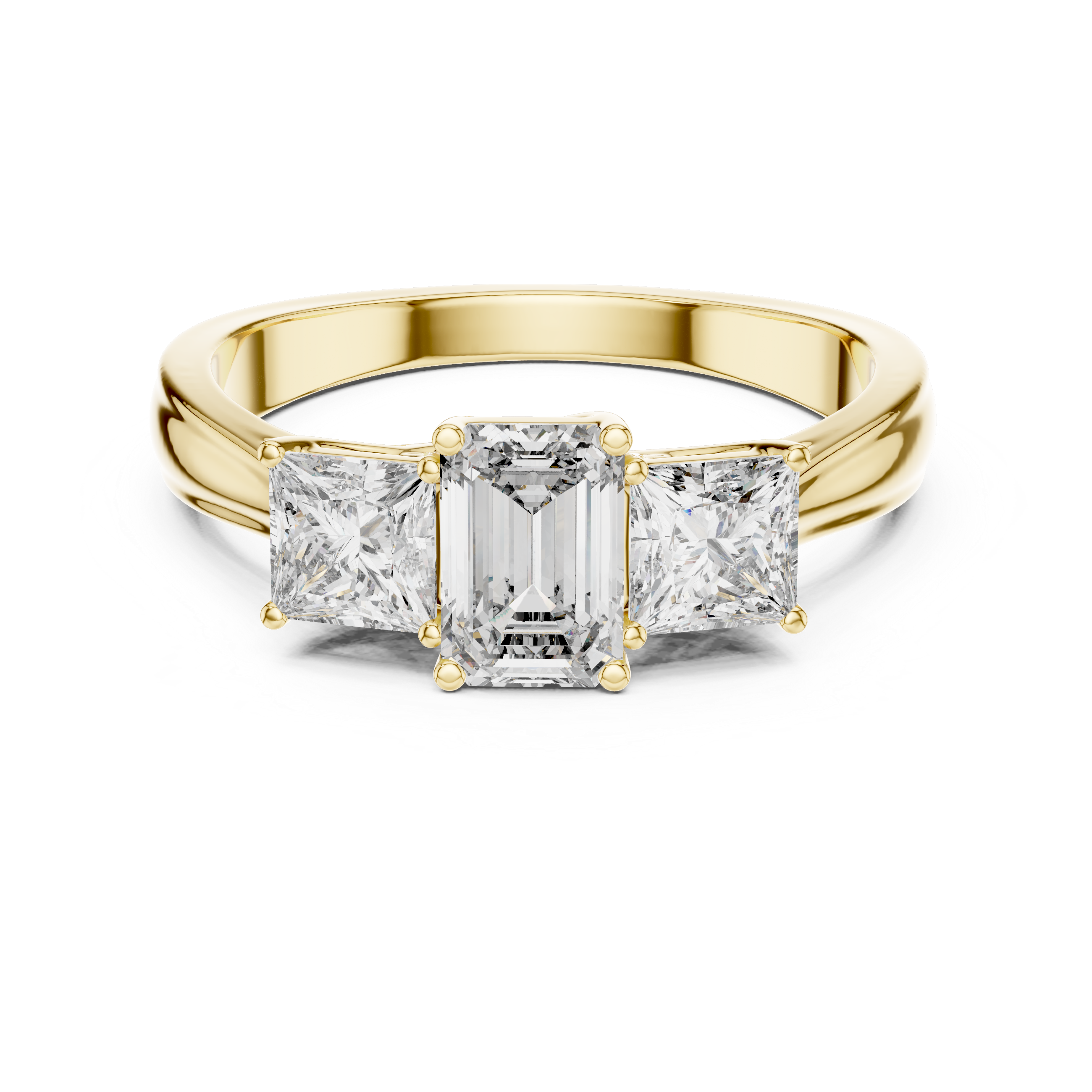 Emerald Cut Three Stone Engagement Ring with Princess Side Diamonds