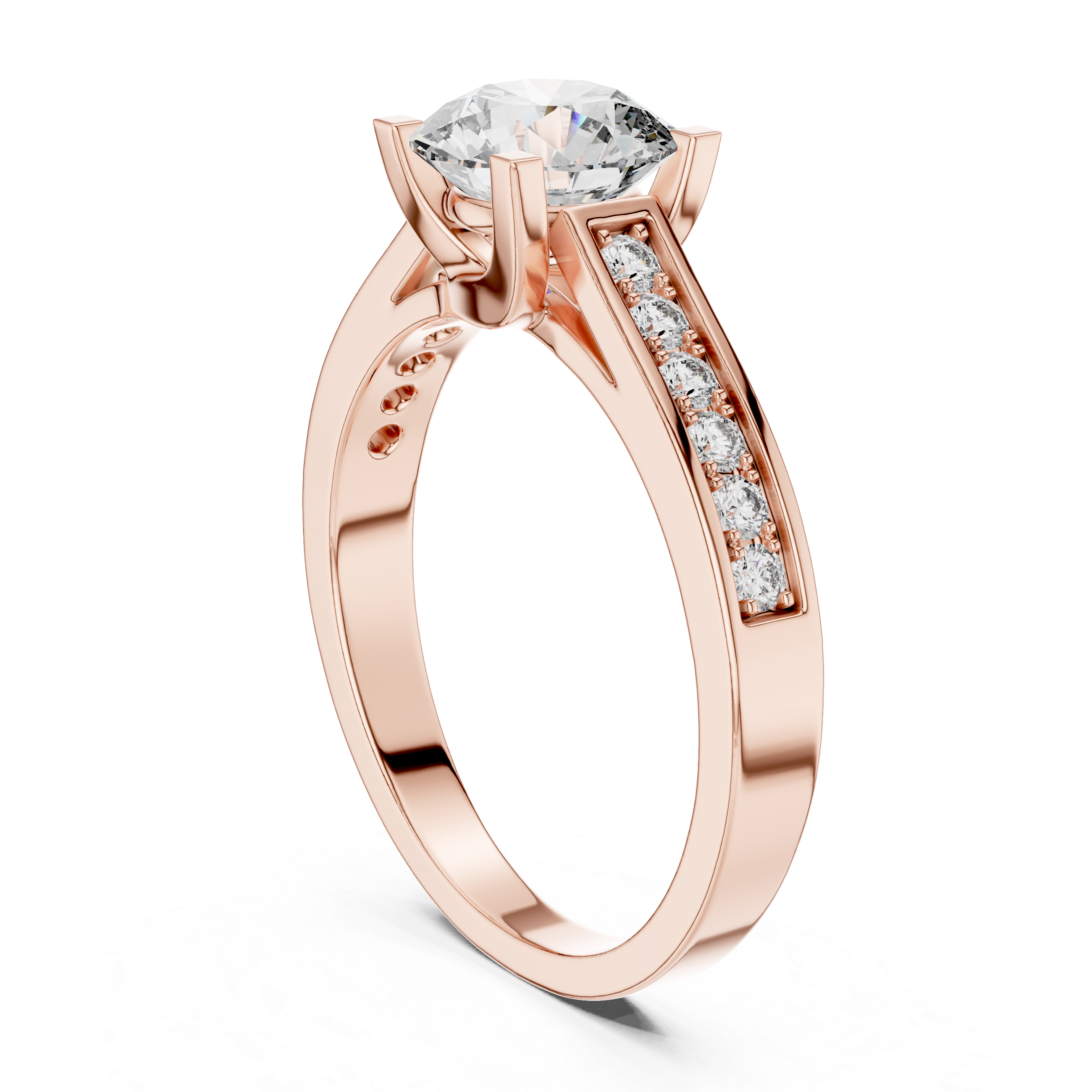 Classic Round Solitaire Engagement Ring with Pavé Accent Band