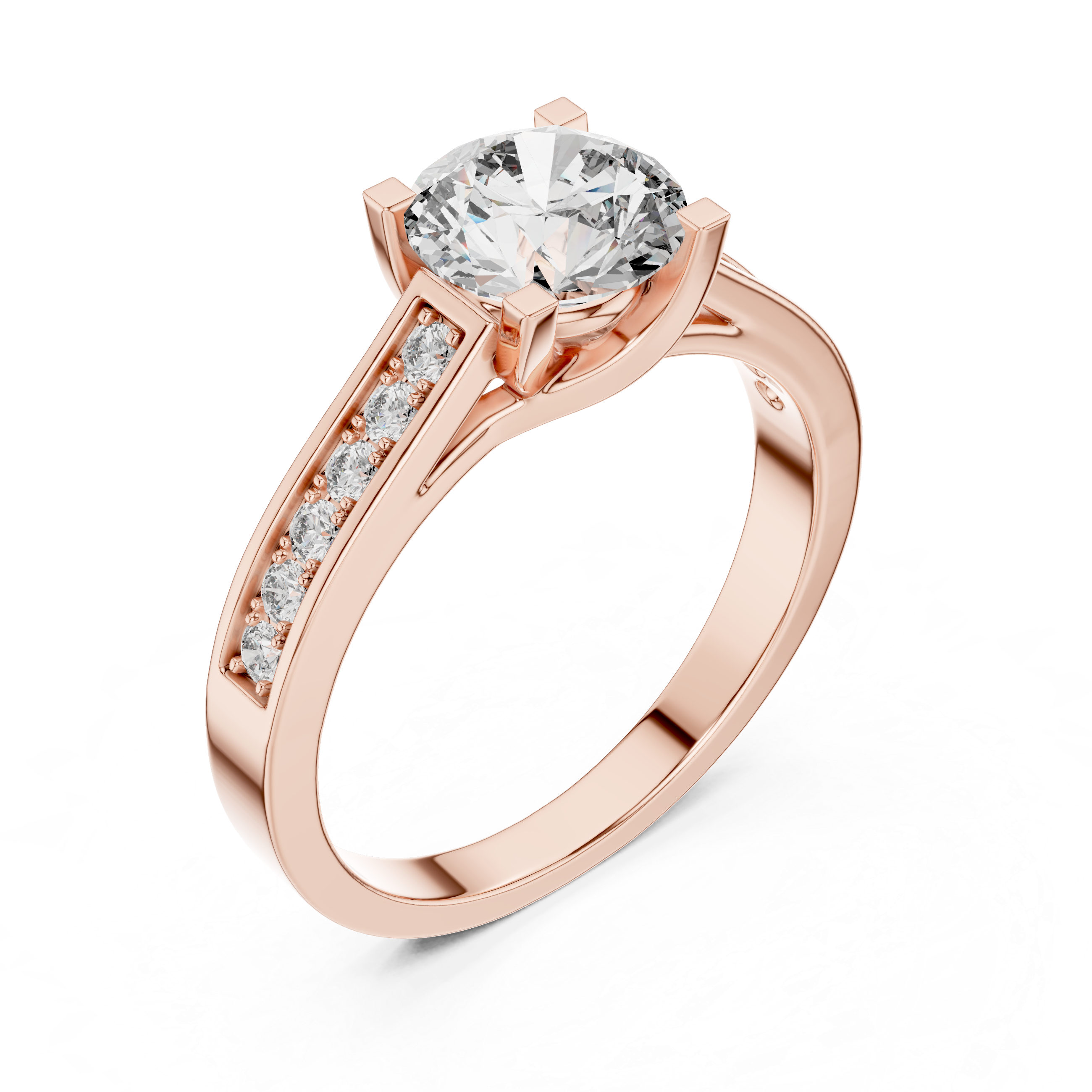 Classic Round Solitaire Engagement Ring with Pavé Accent Band