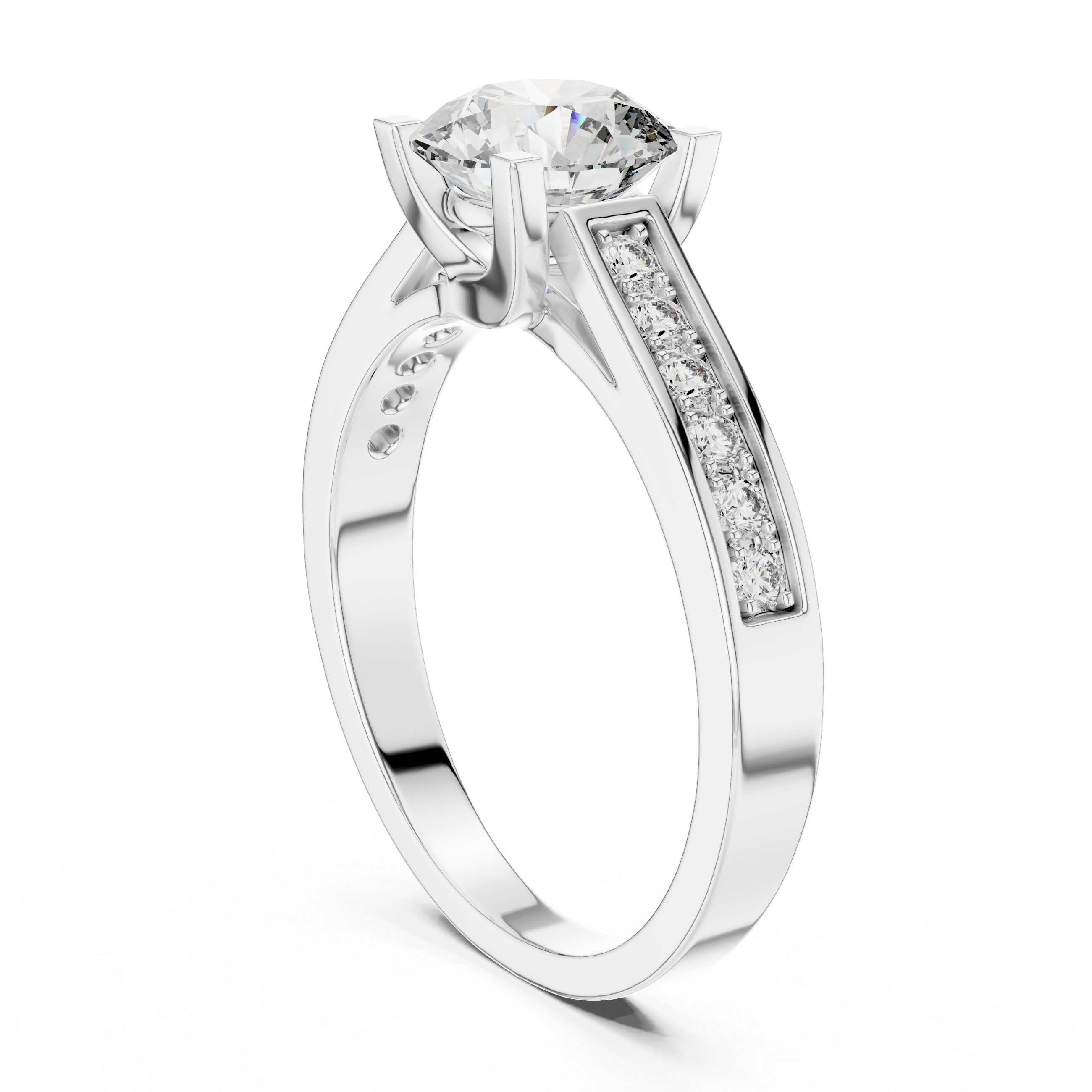 Classic Round Solitaire Engagement Ring with Pavé Accent Band