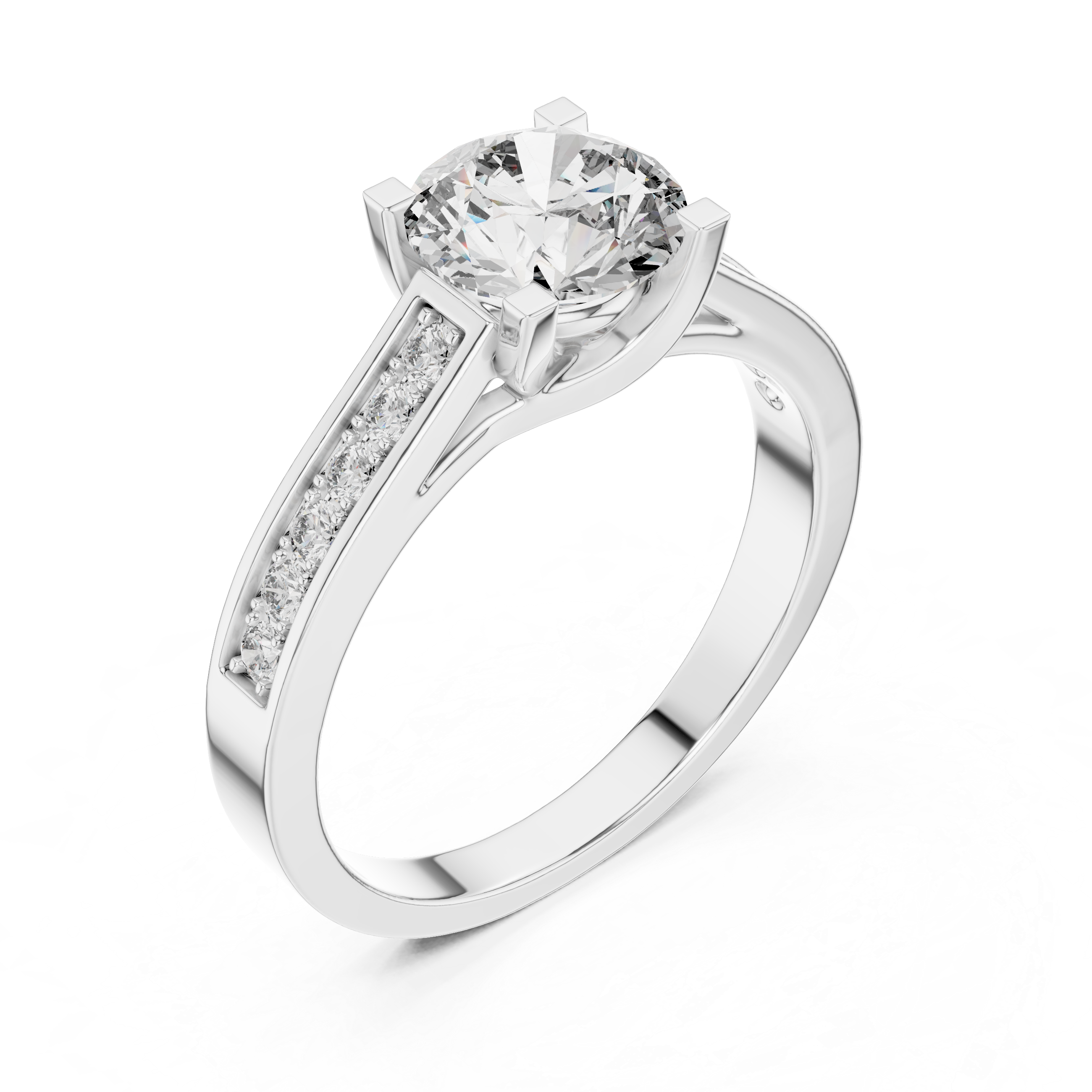 Classic Round Solitaire Engagement Ring with Pavé Accent Band