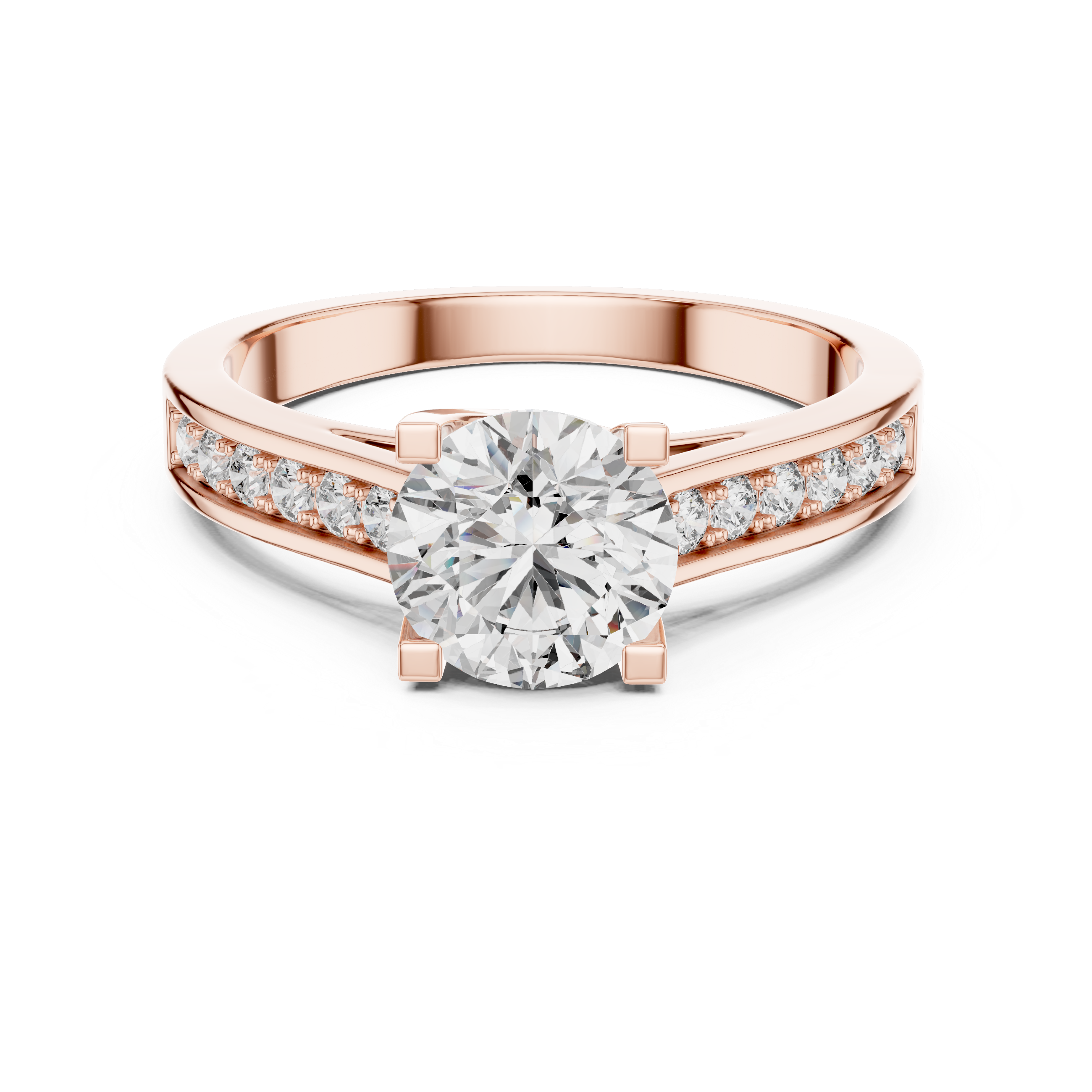 Classic Round Solitaire Engagement Ring with Pavé Accent Band