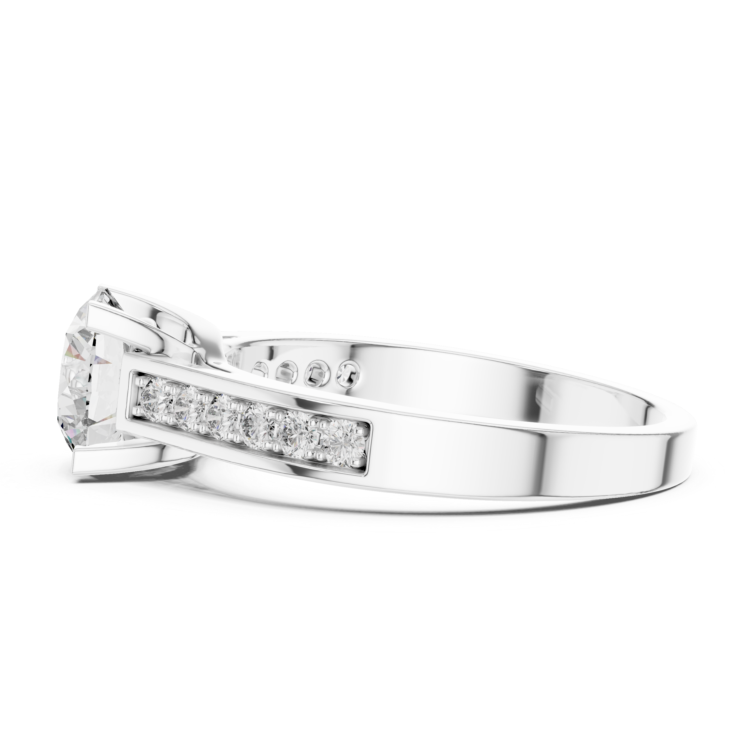 Classic Round Solitaire Engagement Ring with Pavé Accent Band