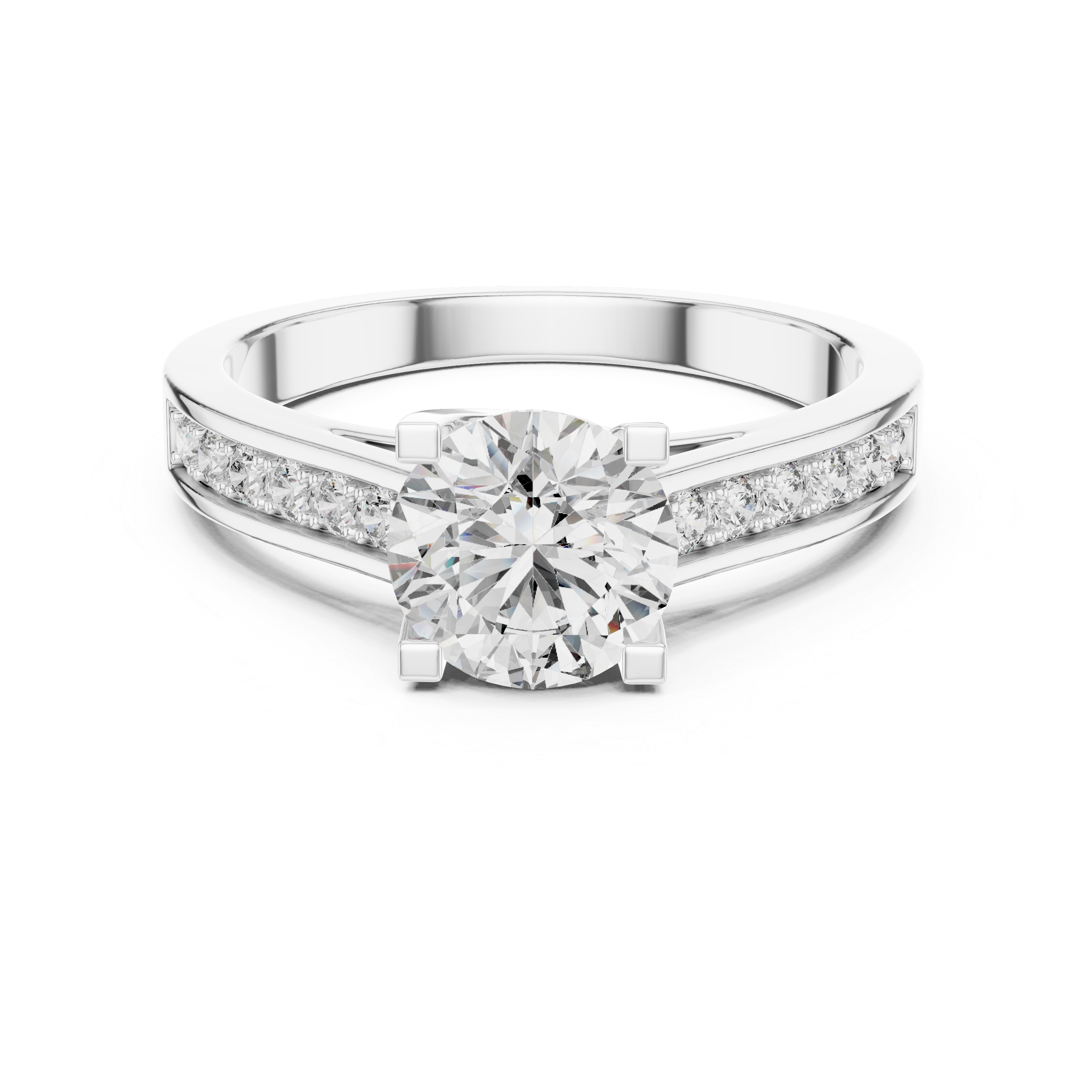 Classic Round Solitaire Engagement Ring with Pavé Accent Band