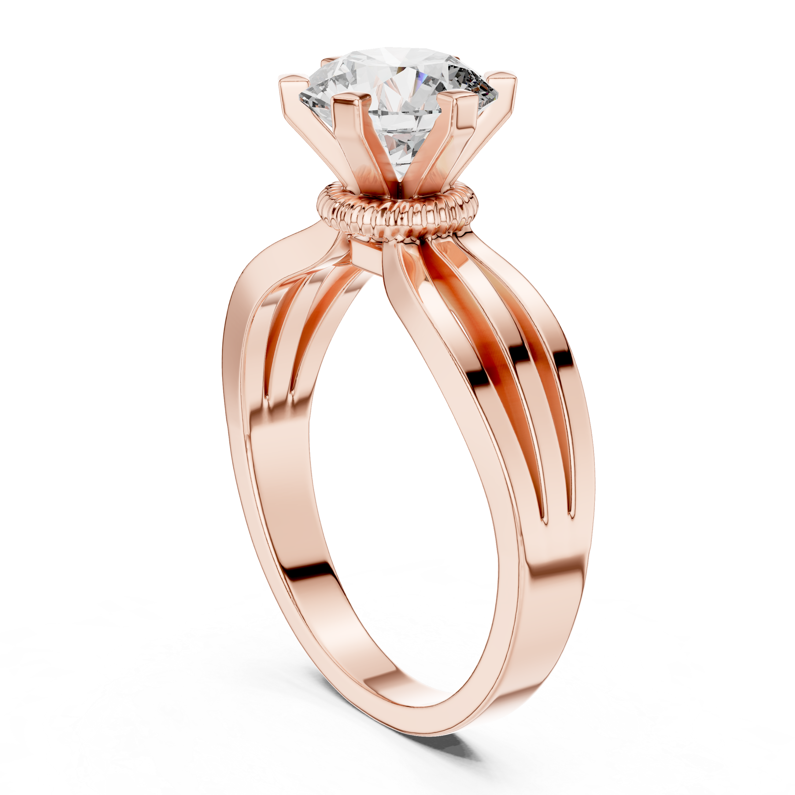 Modern Triple Split Shank Solitaire Engagement Ring with Round Center Stone