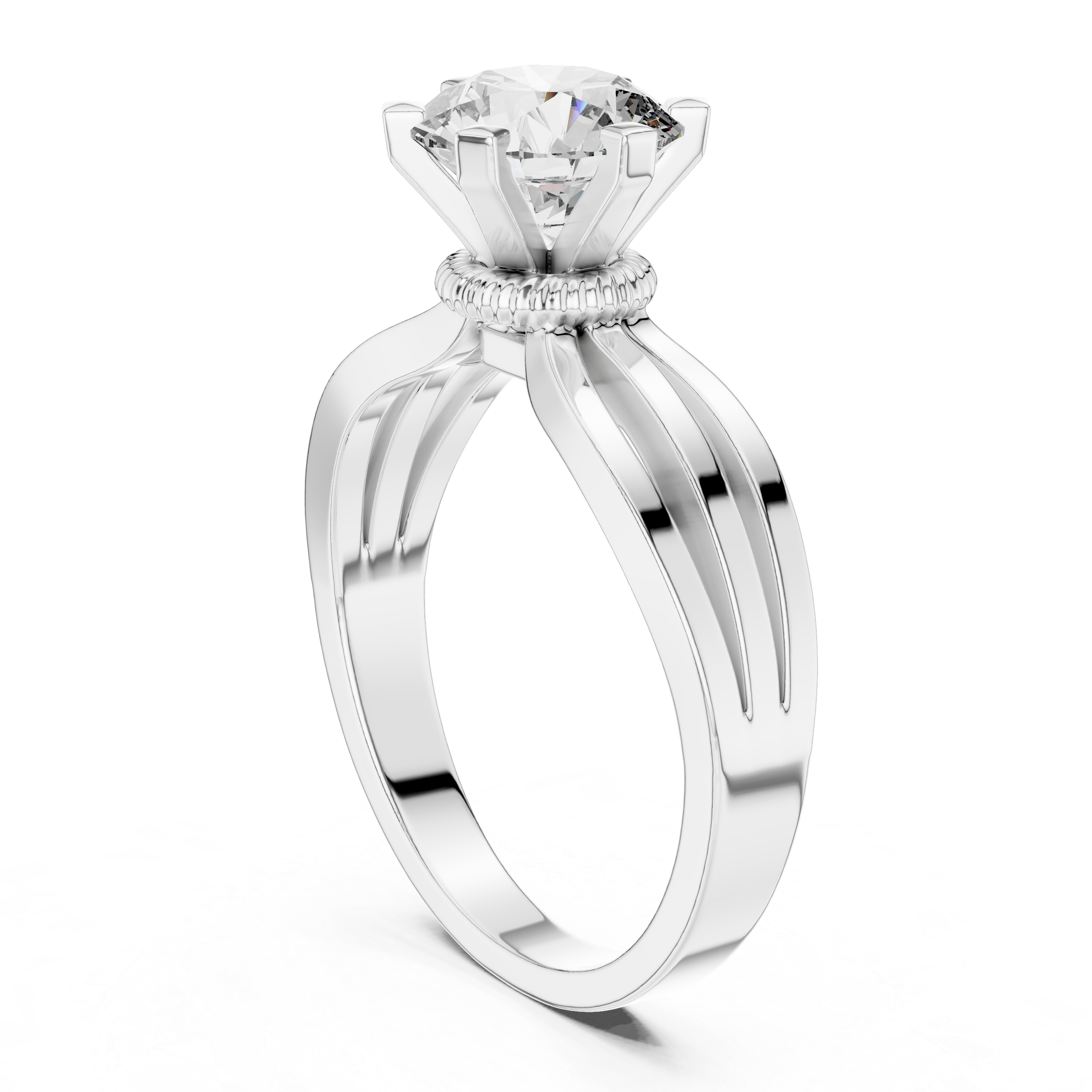 Modern Triple Split Shank Solitaire Engagement Ring with Round Center Stone