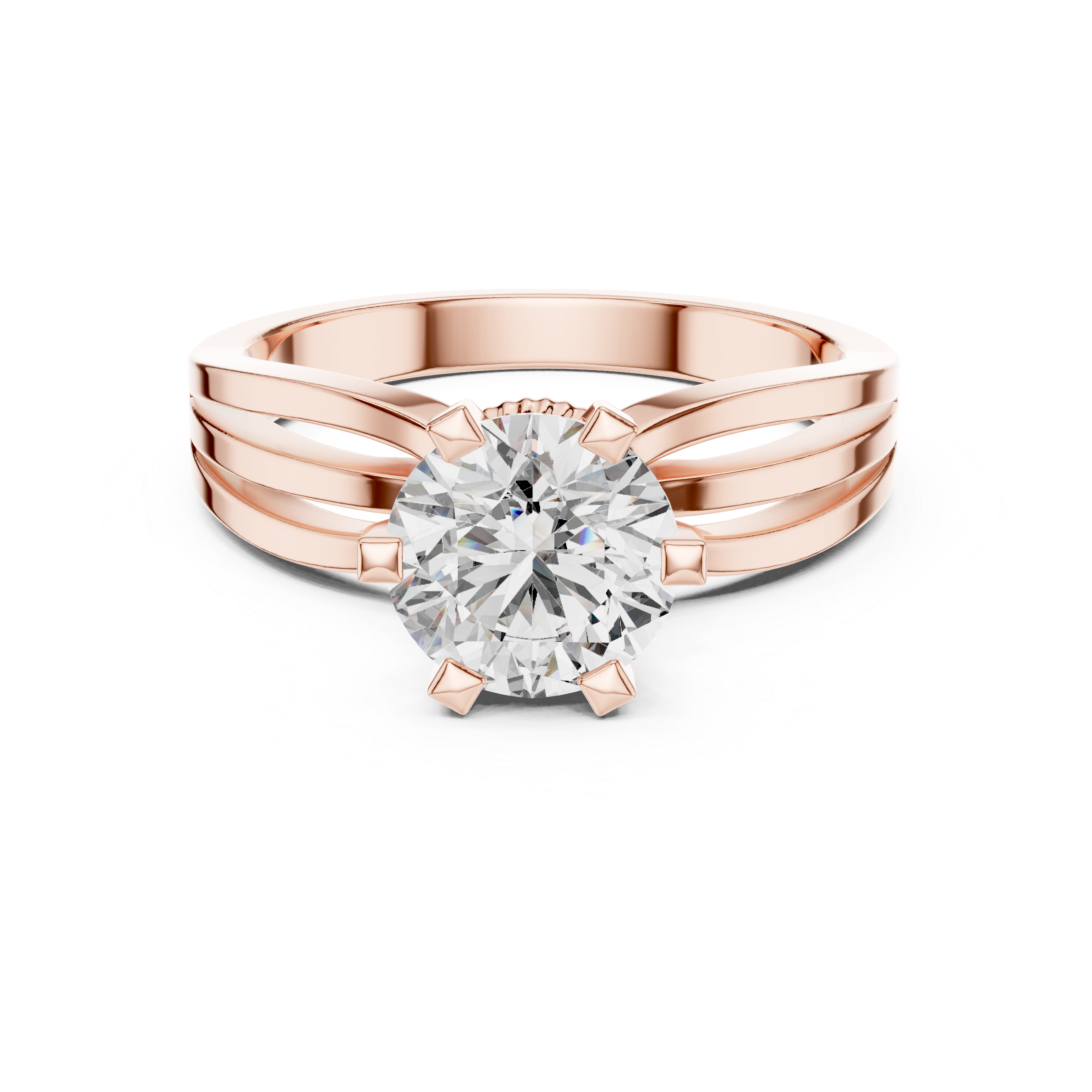 Modern Triple Split Shank Solitaire Engagement Ring with Round Center Stone