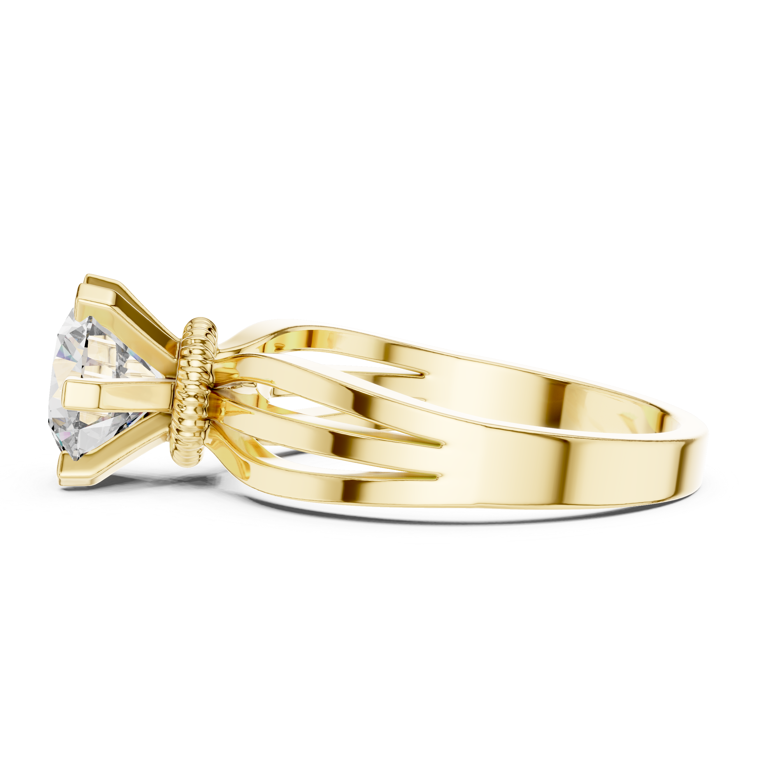 Modern Triple Split Shank Solitaire Engagement Ring with Round Center Stone