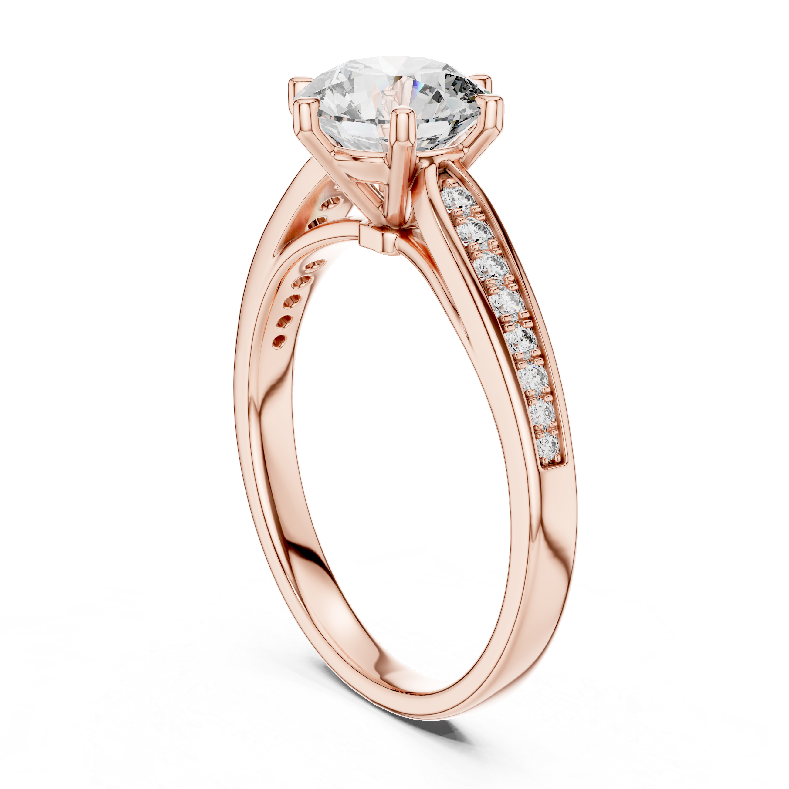 Round Cut Solitaire Engagement Ring with Pavé Diamond Accents