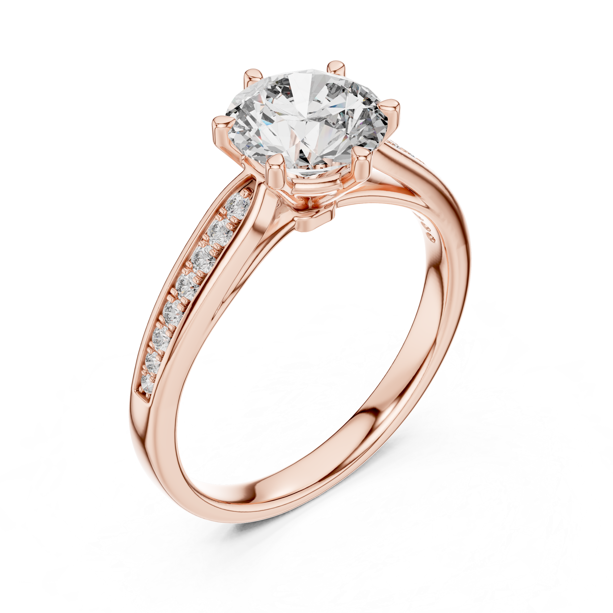 Round Cut Solitaire Engagement Ring with Pavé Diamond Accents