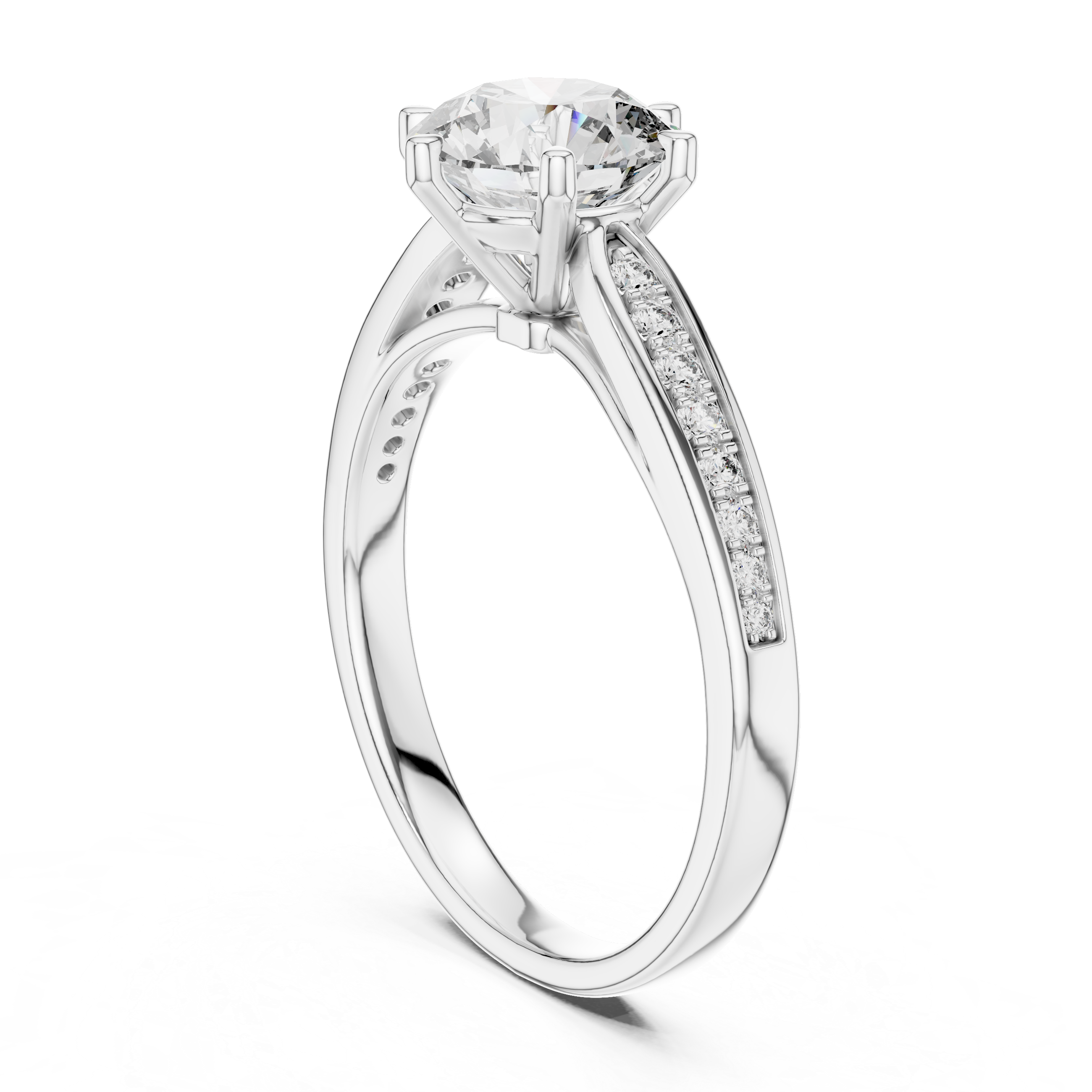 Round Cut Solitaire Engagement Ring with Pavé Diamond Accents