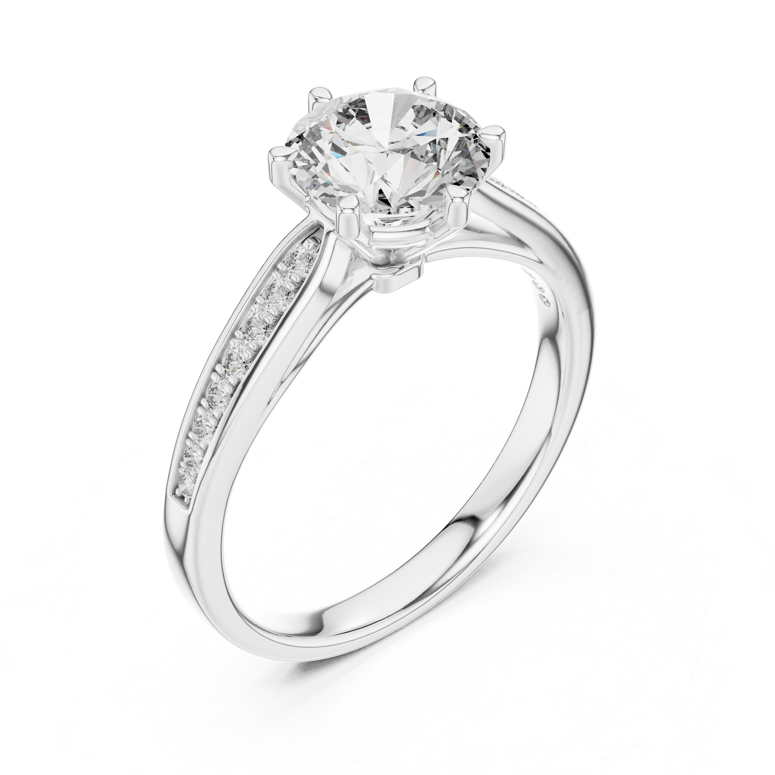 Round Cut Solitaire Engagement Ring with Pavé Diamond Accents