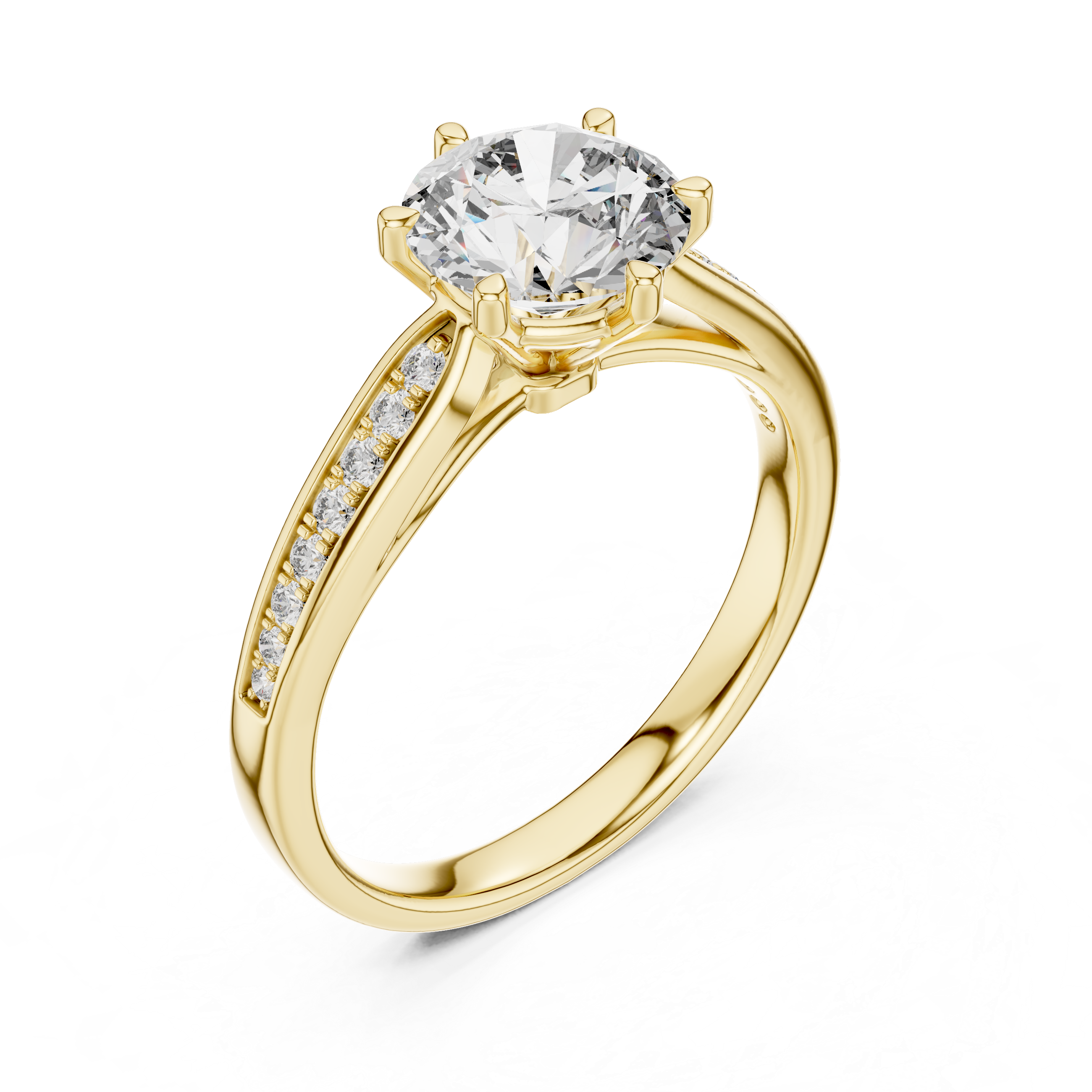 Round Cut Solitaire Engagement Ring with Pavé Diamond Accents