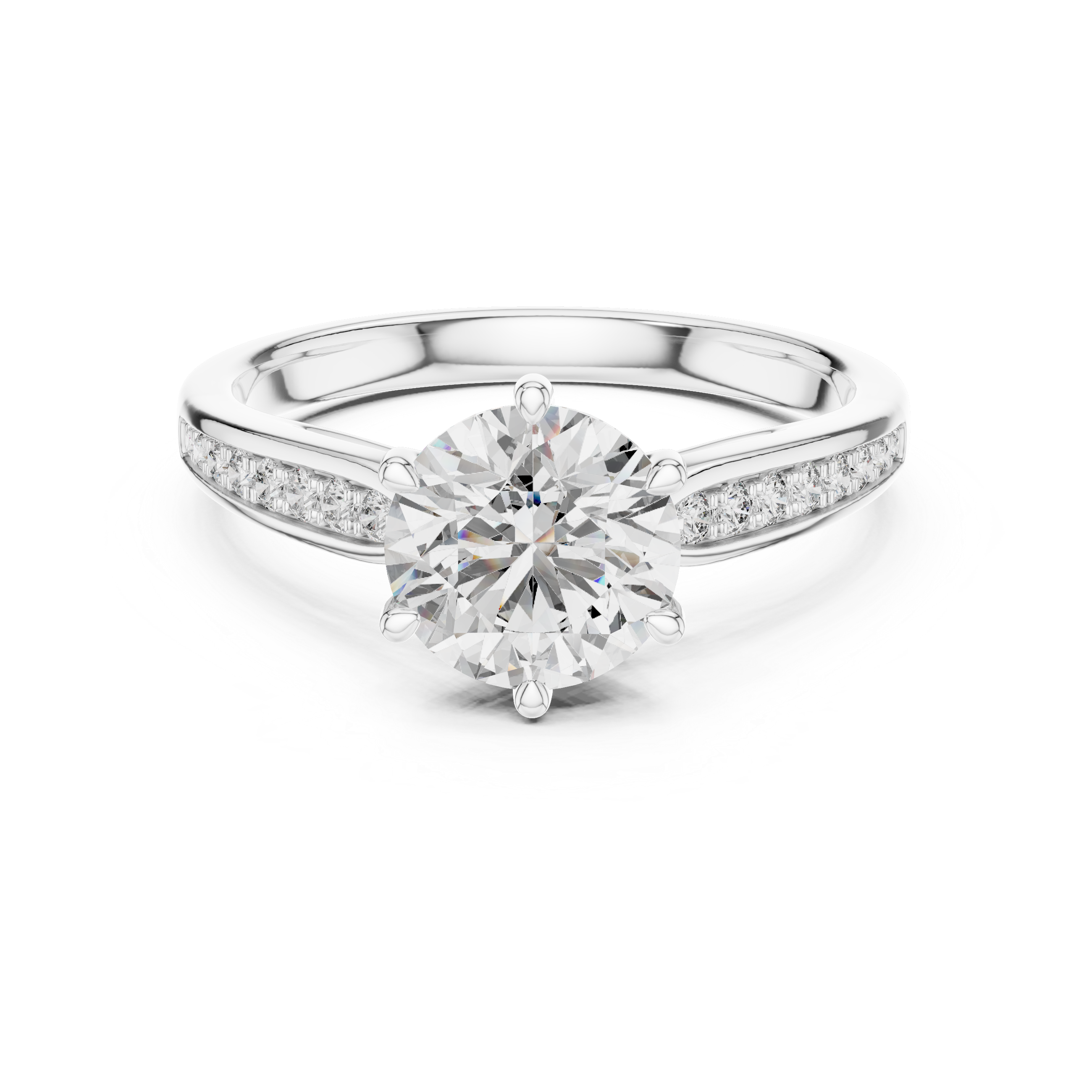 Round Cut Solitaire Engagement Ring with Pavé Diamond Accents