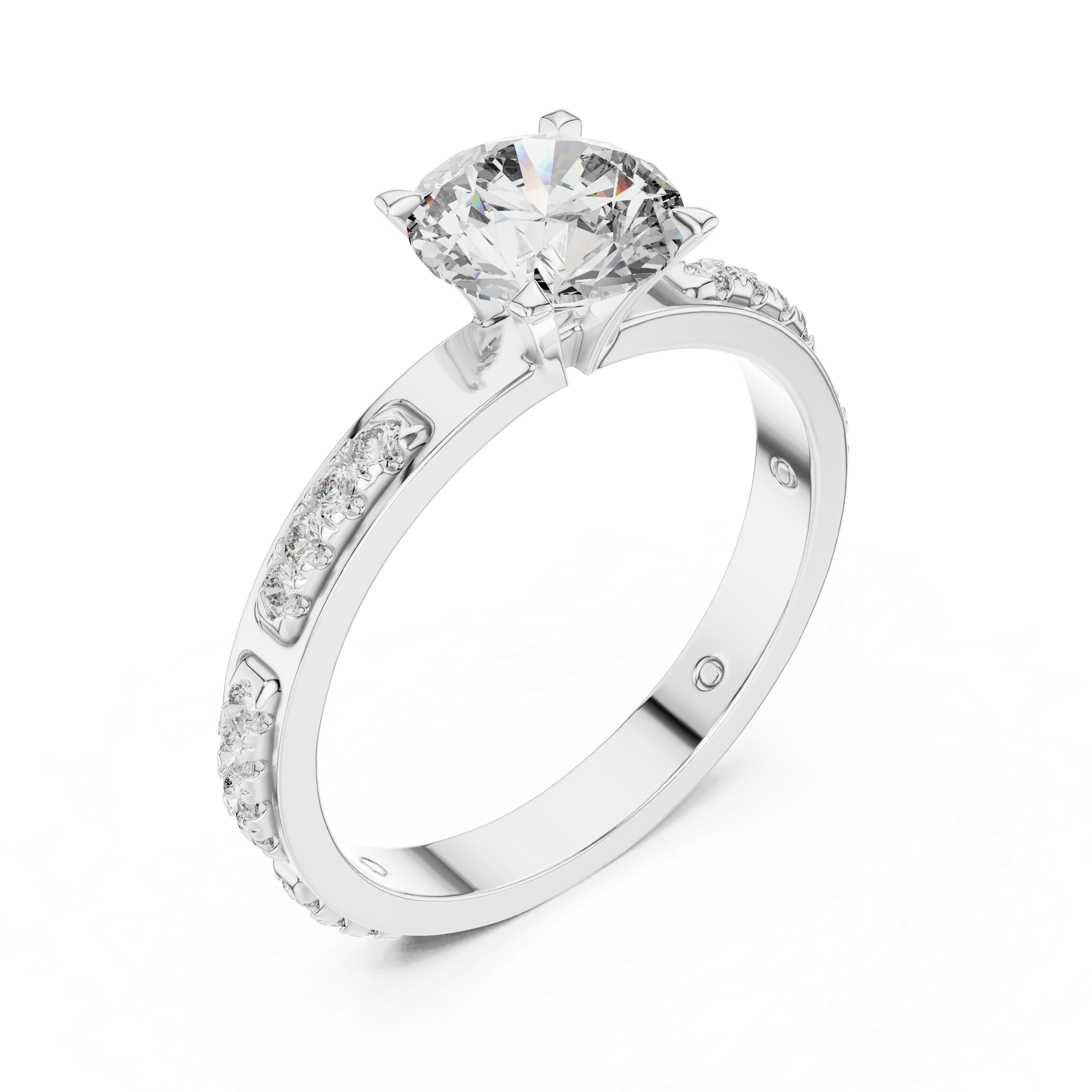 Round Cut Solitaire Engagement Ring with Pavé Diamond Band