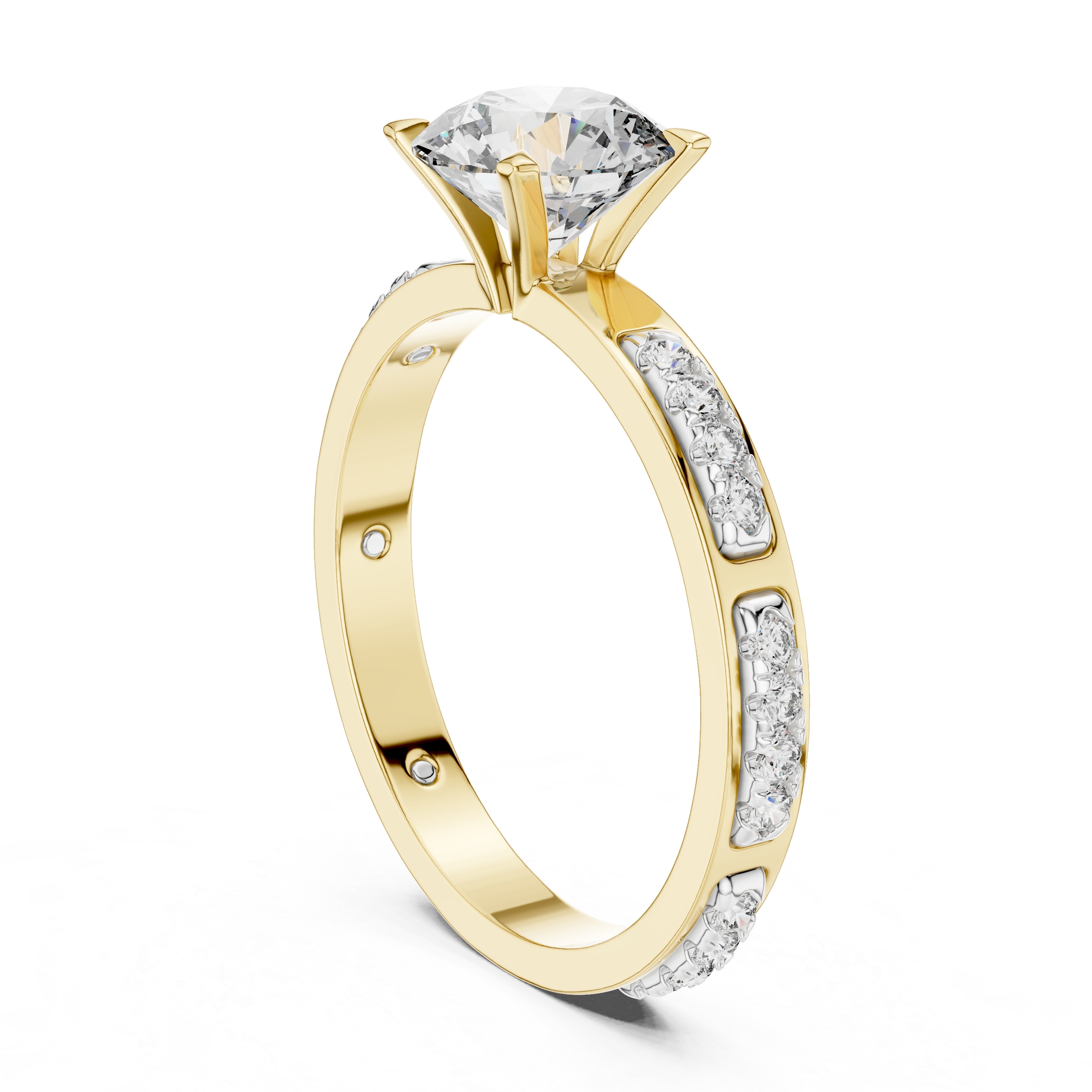 Round Cut Solitaire Engagement Ring with Pavé Diamond Band