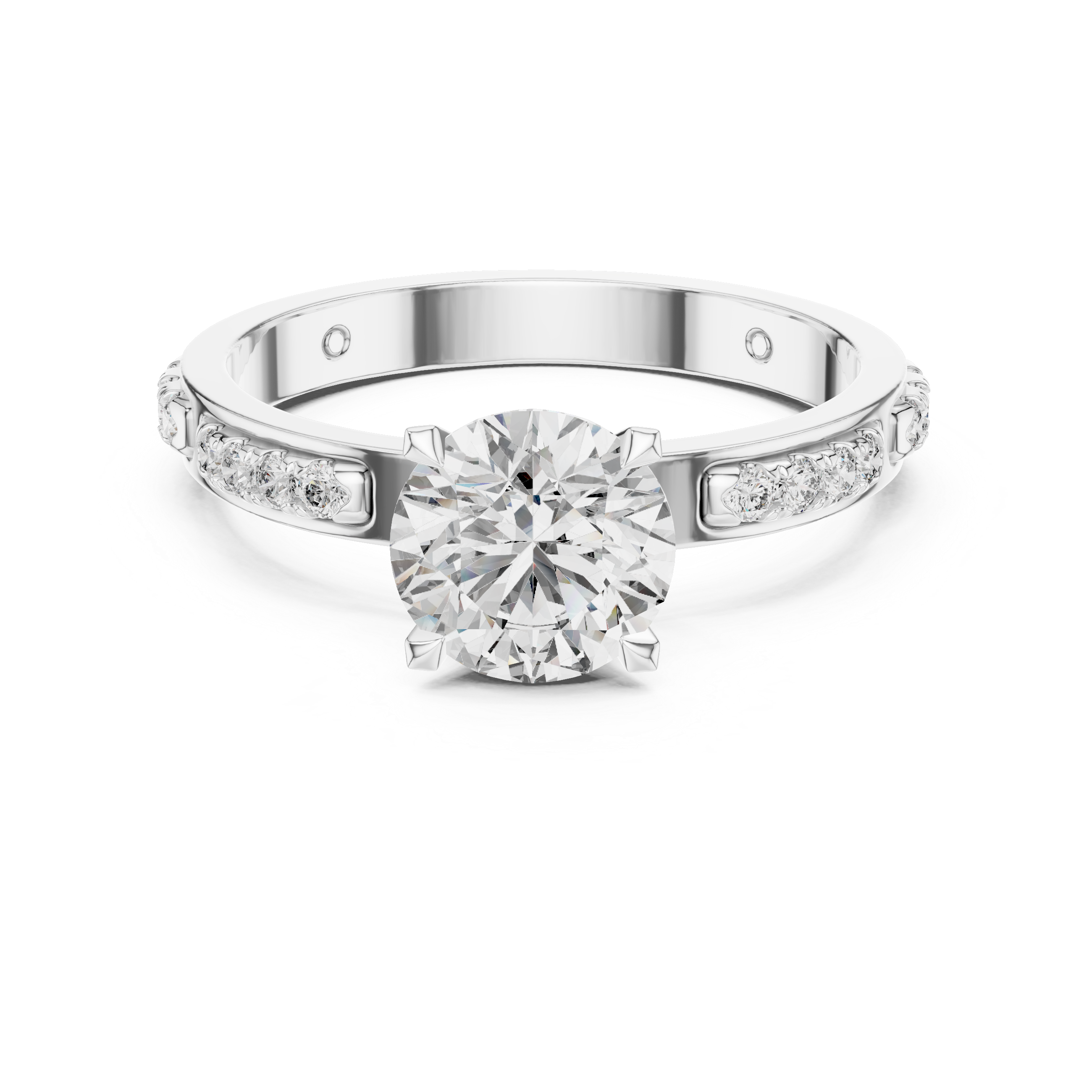 Round Cut Solitaire Engagement Ring with Pavé Diamond Band