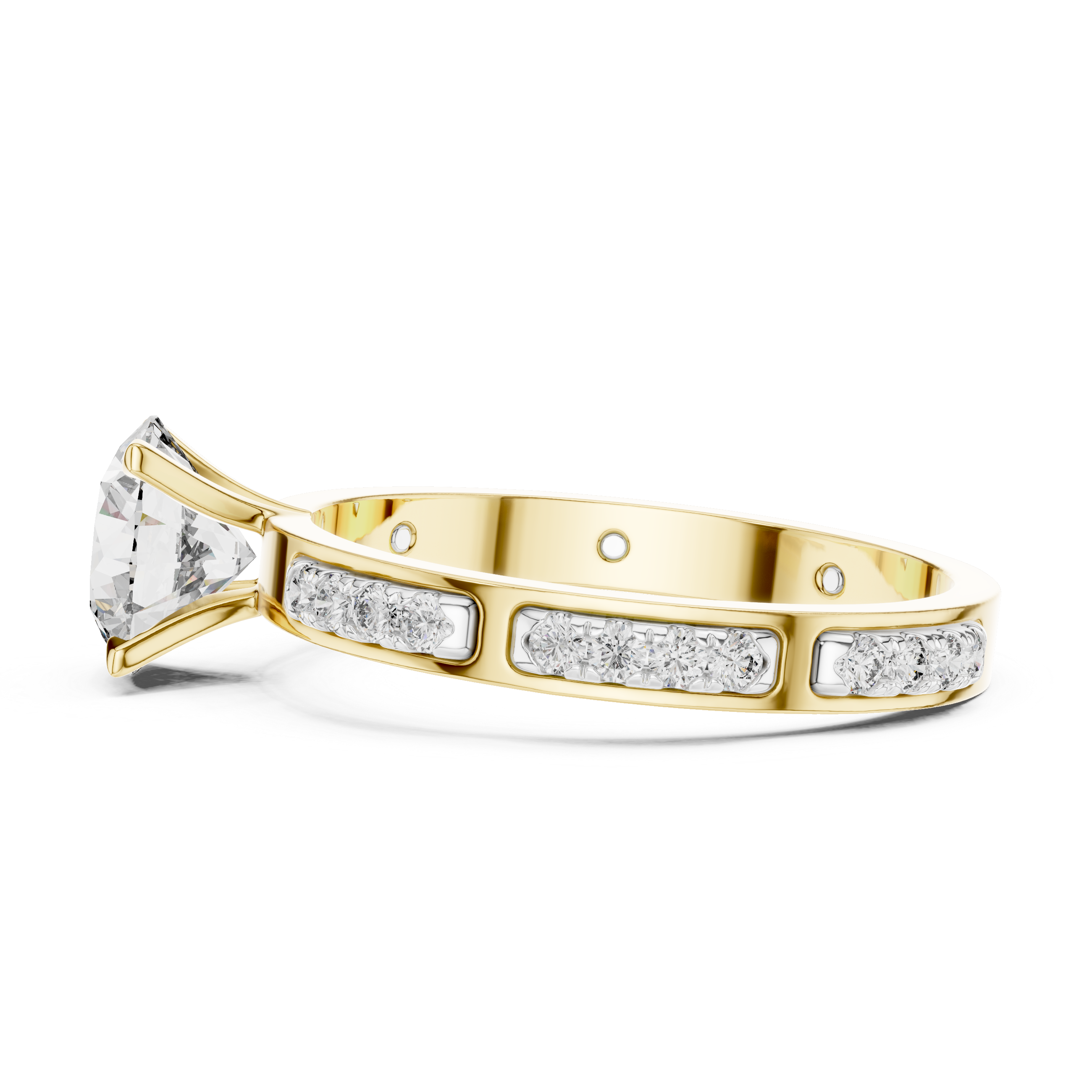 Round Cut Solitaire Engagement Ring with Pavé Diamond Band